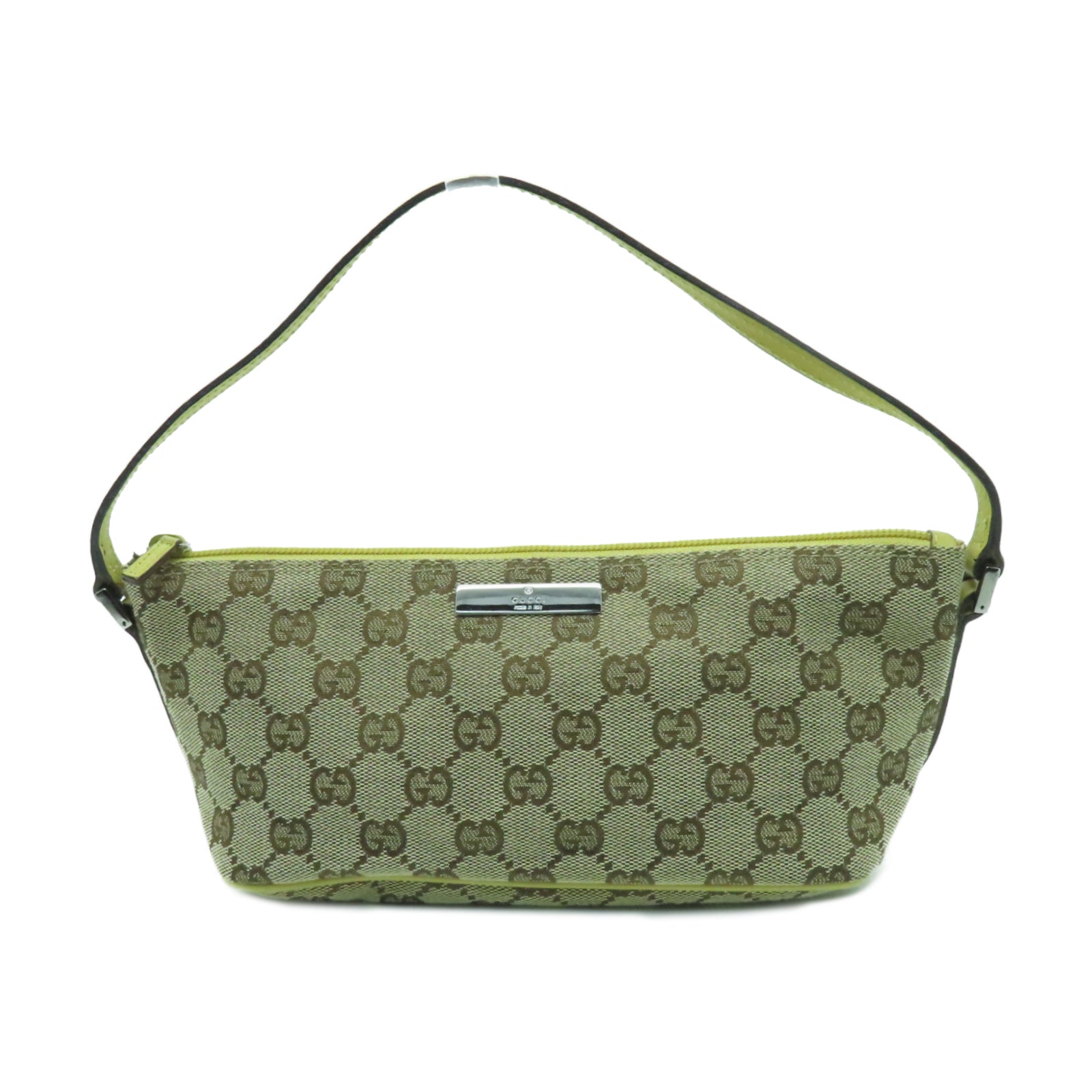 GUCCI 帆布Pouch銀扣手提包啡色/黃色