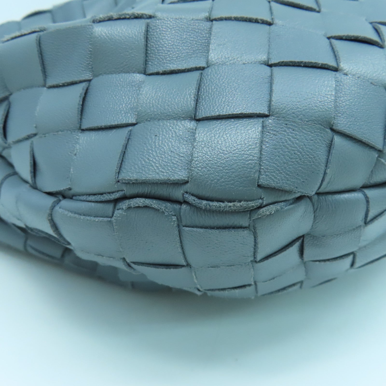 BOTTEGA VENETA Textured Leather Shoulder Bag Gold Buckle Gray