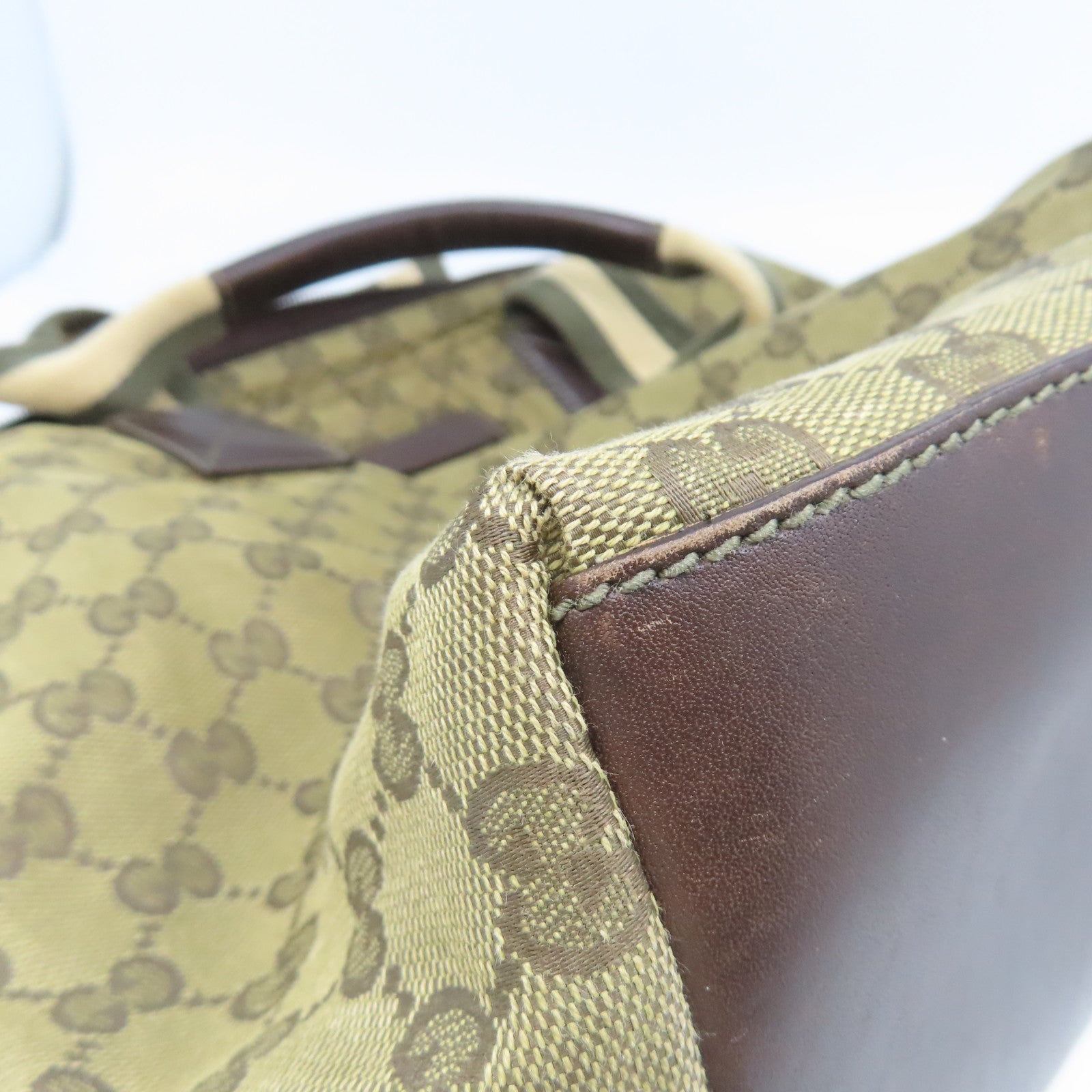 GUCCI 帆布Totebag金扣手挽袋啡色/綠色