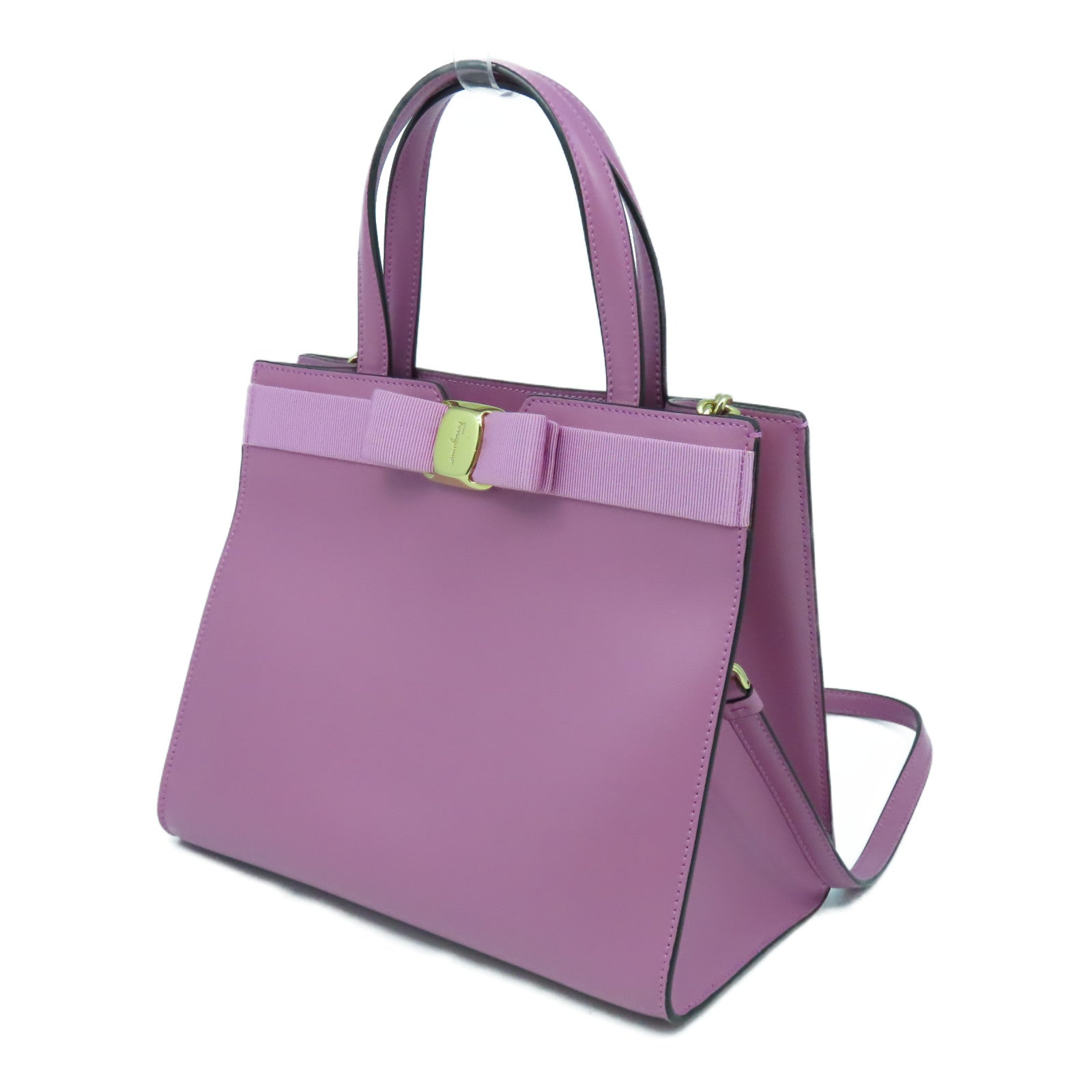Salvatore Ferragamo 牛皮皮革Chain Shoulder Bag金扣手挽肩背兩用袋暗粉紅色
