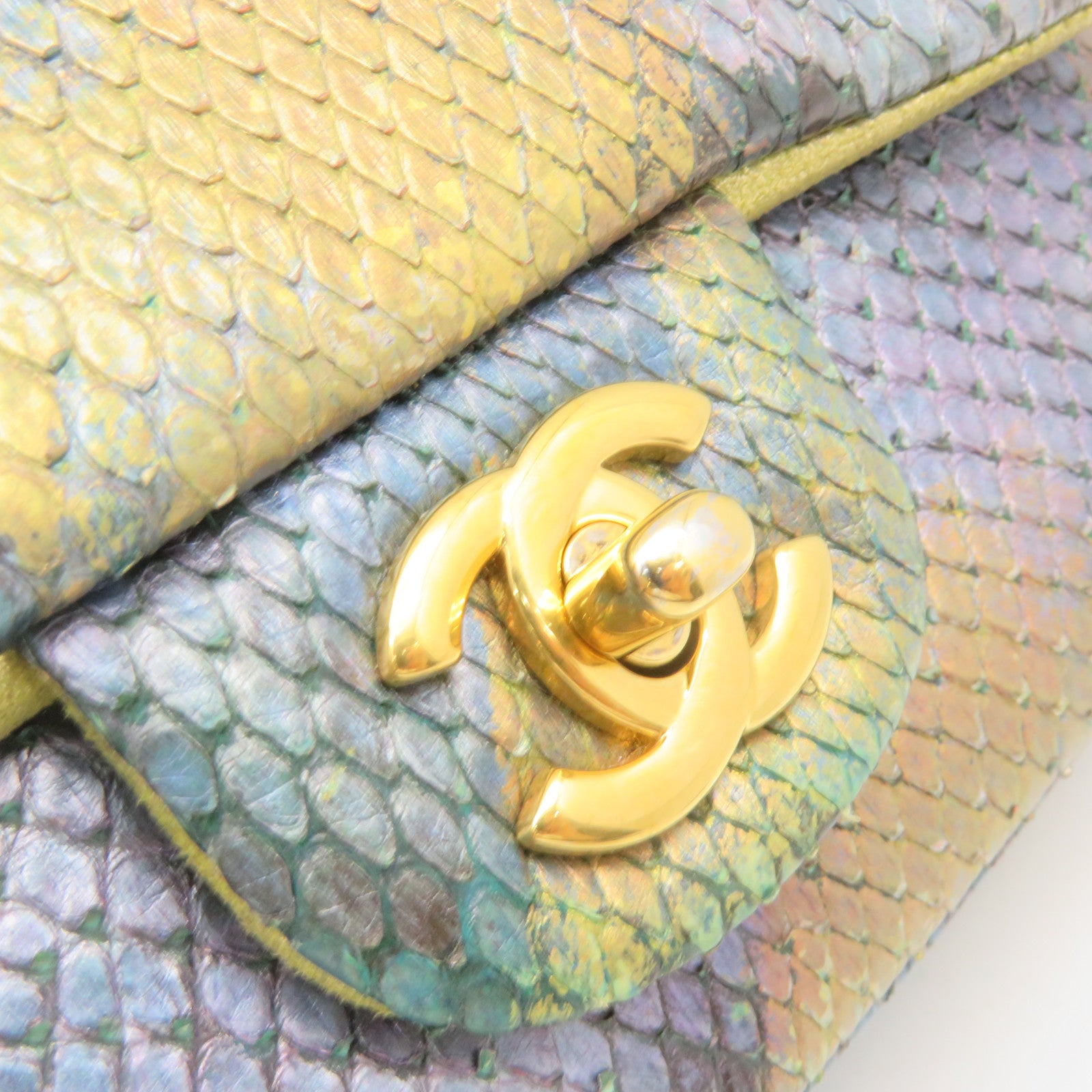 CHANEL 【激減優惠】蛇皮皮革Chain Shoulder Bag金扣鏈帶肩背袋藍色/金色