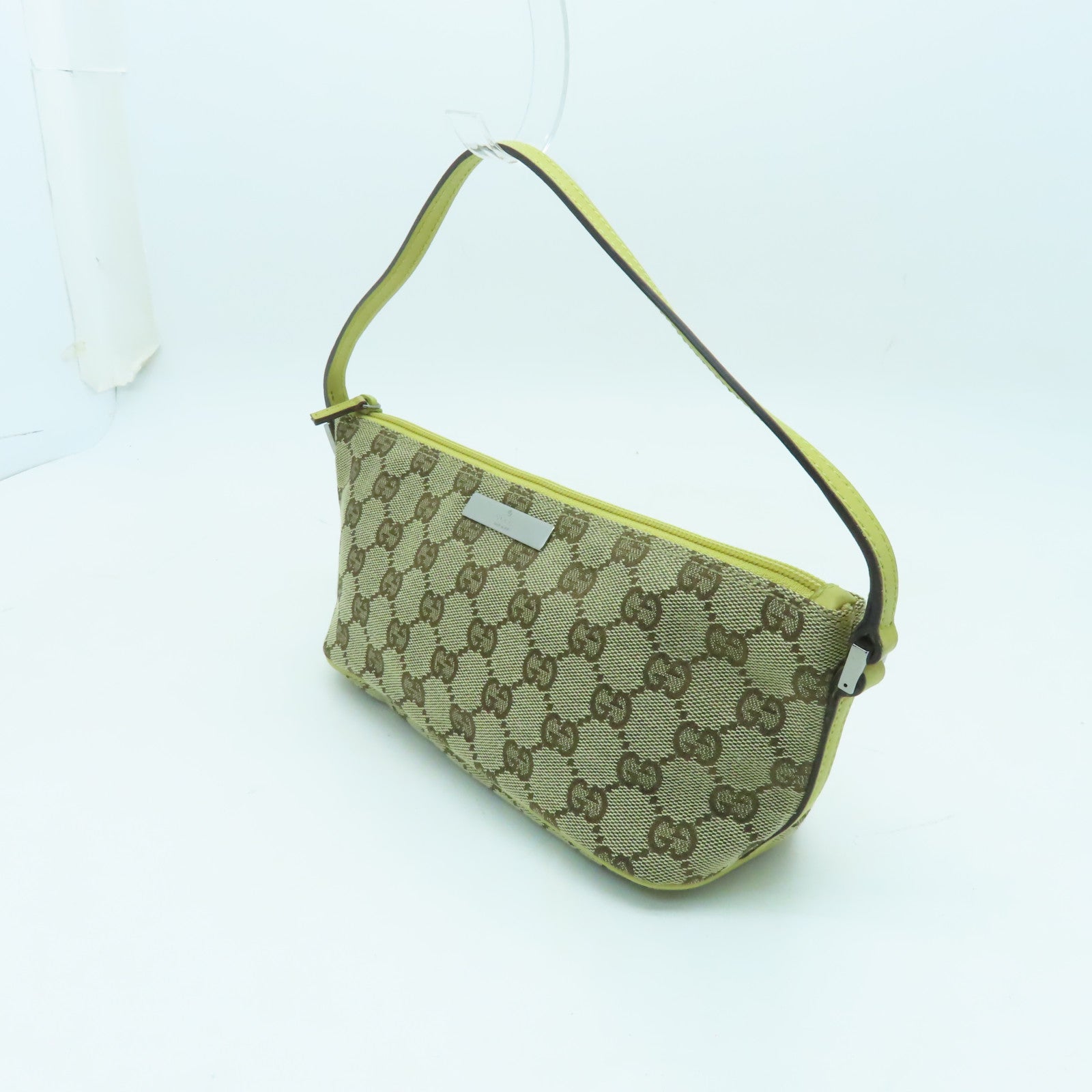 GUCCI 帆布Pouch銀扣手提包啡色/黃色