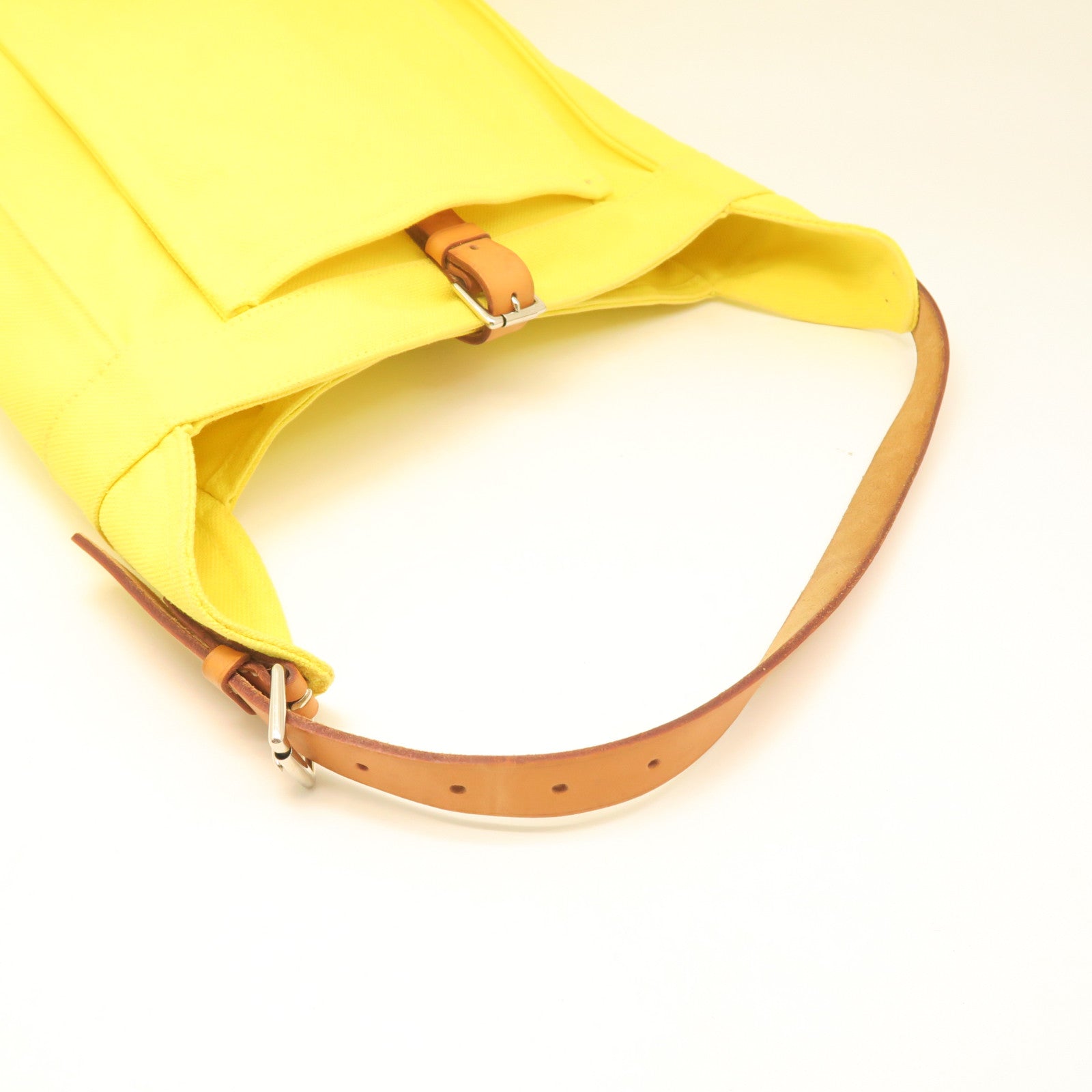 HERMES Canvas Shoulder Bag Silver Buckle Shoulder Bag Yellow