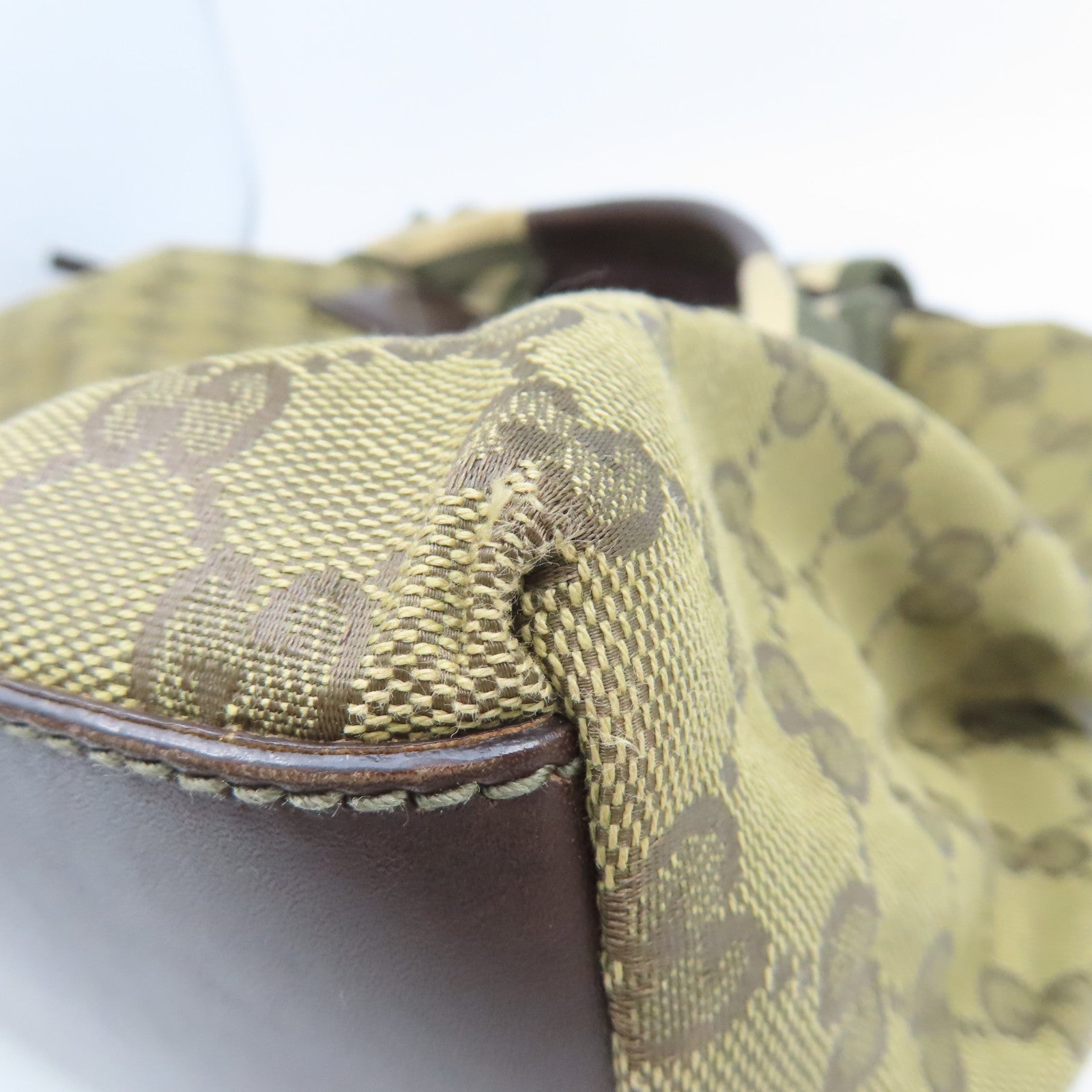 GUCCI 帆布Totebag金扣手挽袋啡色/綠色