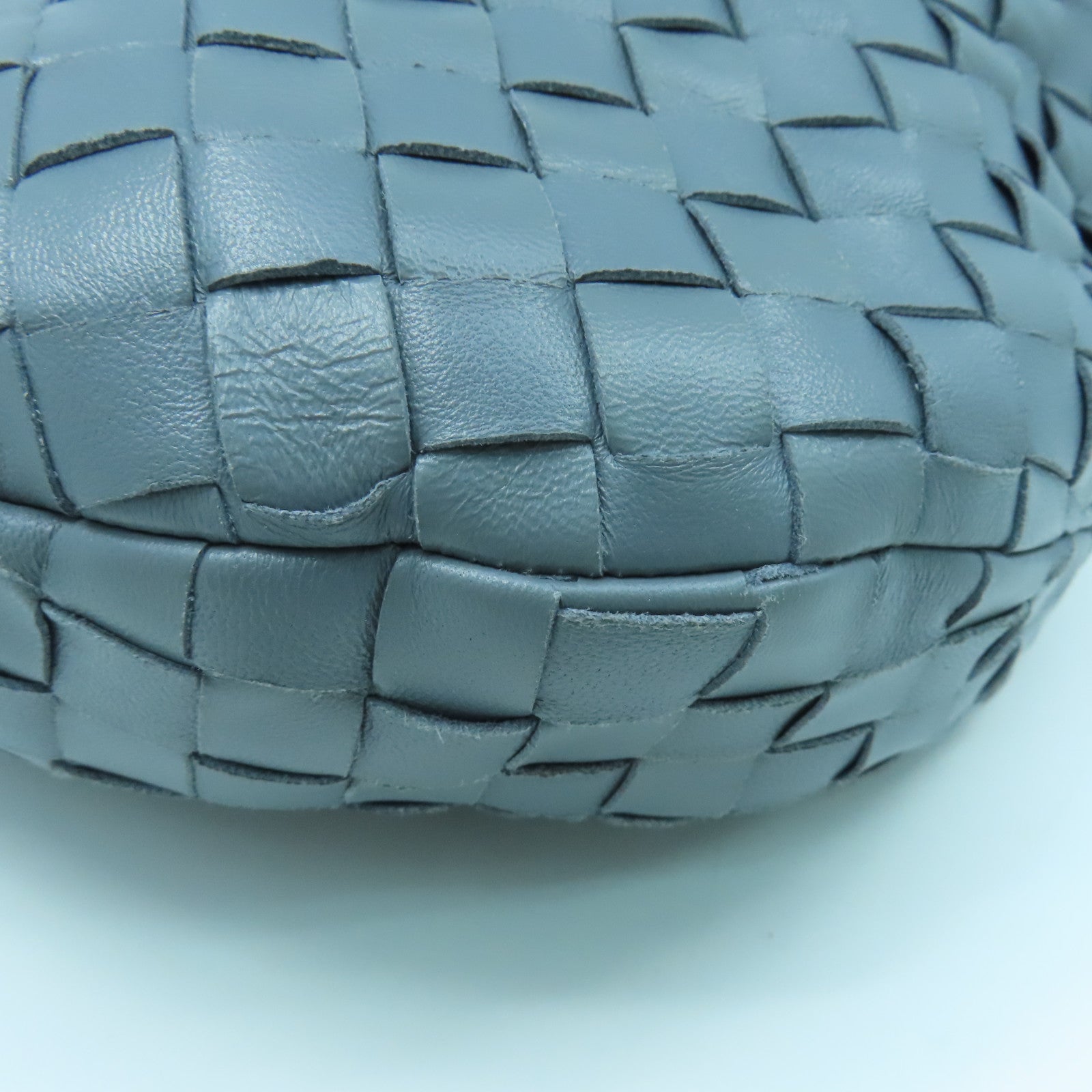 BOTTEGA VENETA Textured Leather Shoulder Bag Gold Buckle Gray