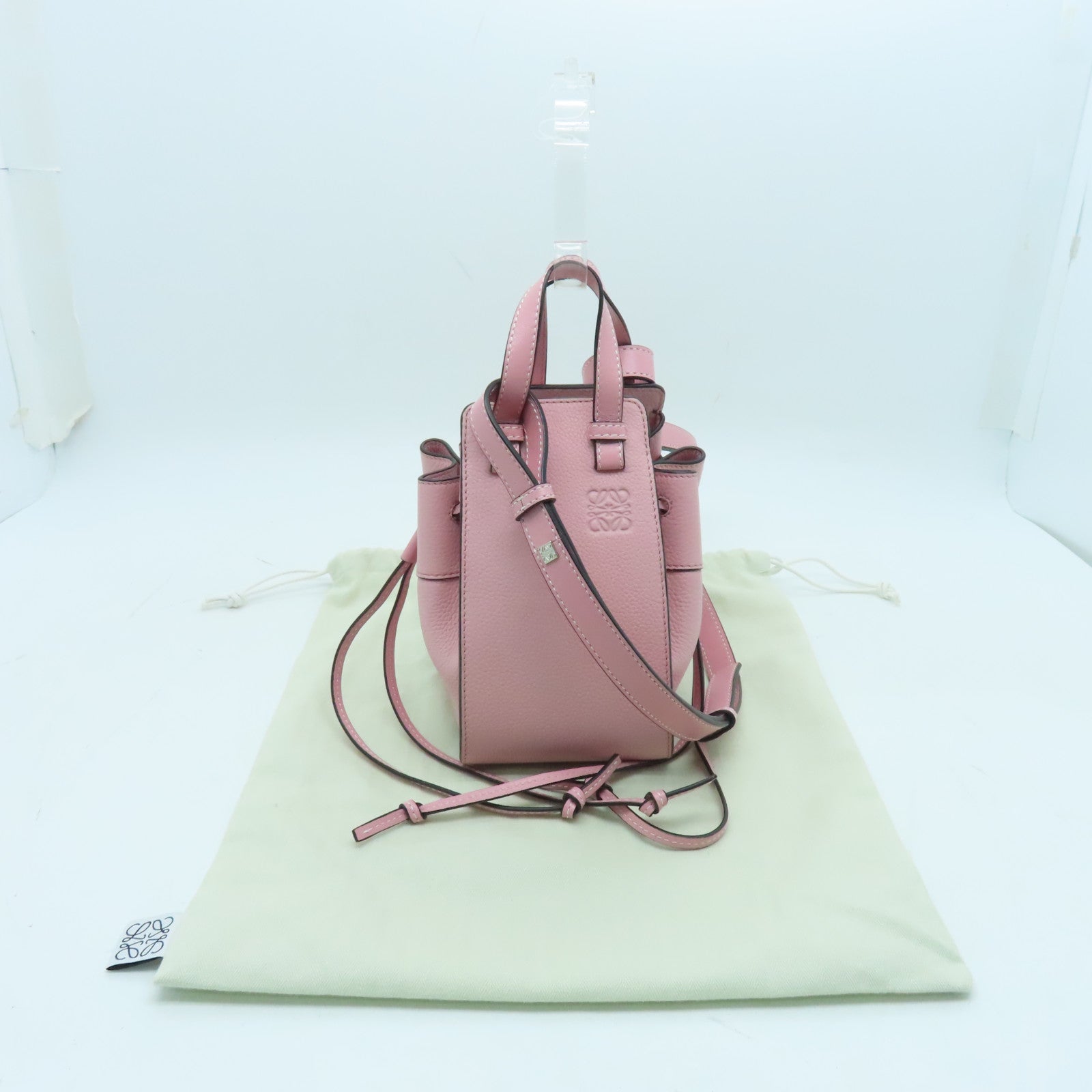 LOEWE Cowhide Leather Mini Hammock Silver Buckle Handle Shoulder Backpack Pink