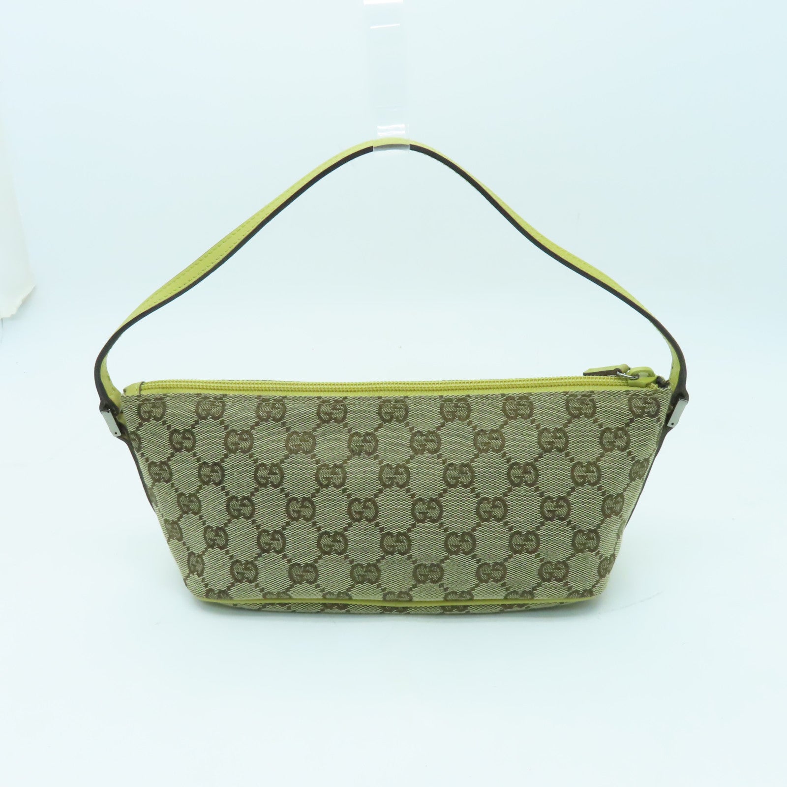 GUCCI 帆布Pouch銀扣手提包啡色/黃色