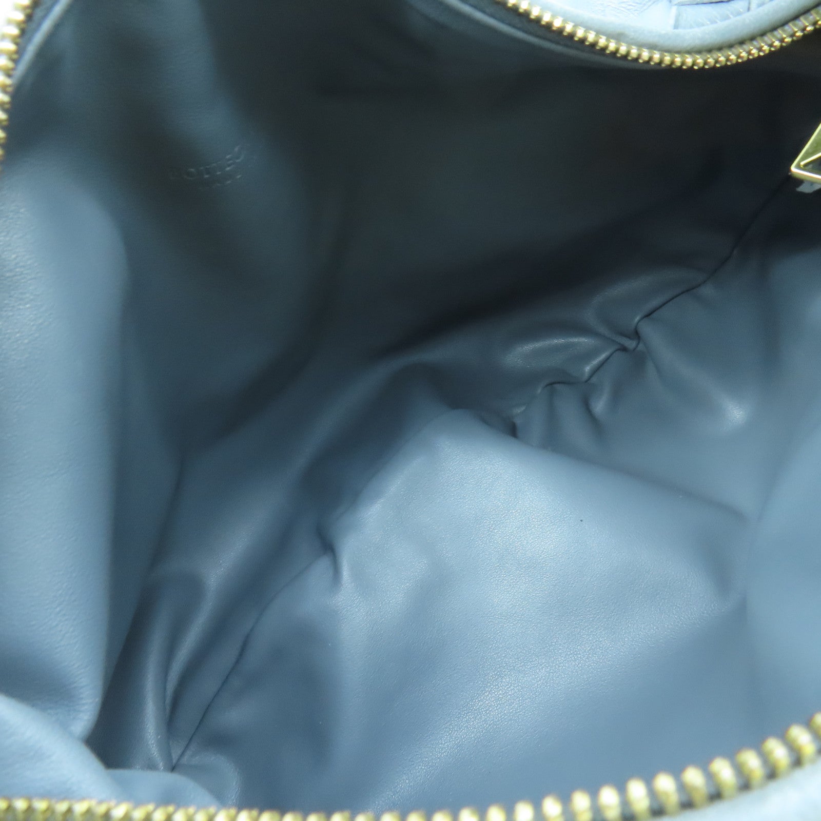BOTTEGA VENETA Textured Leather Shoulder Bag Gold Buckle Gray