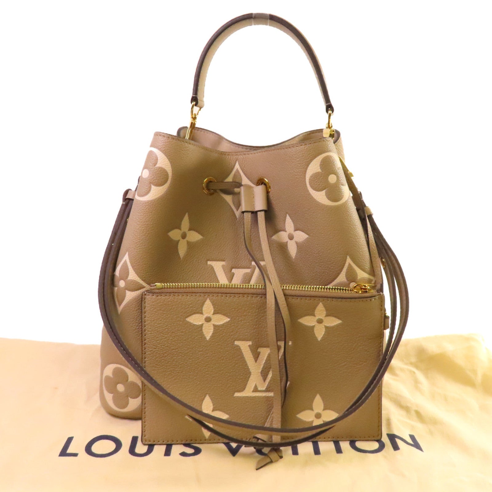 LOUIS VUITTON Monogram Empreinte NeoNoe MM 2way Shoulder Bag金扣手挽肩背兩用袋斑鳩灰色/奶油色