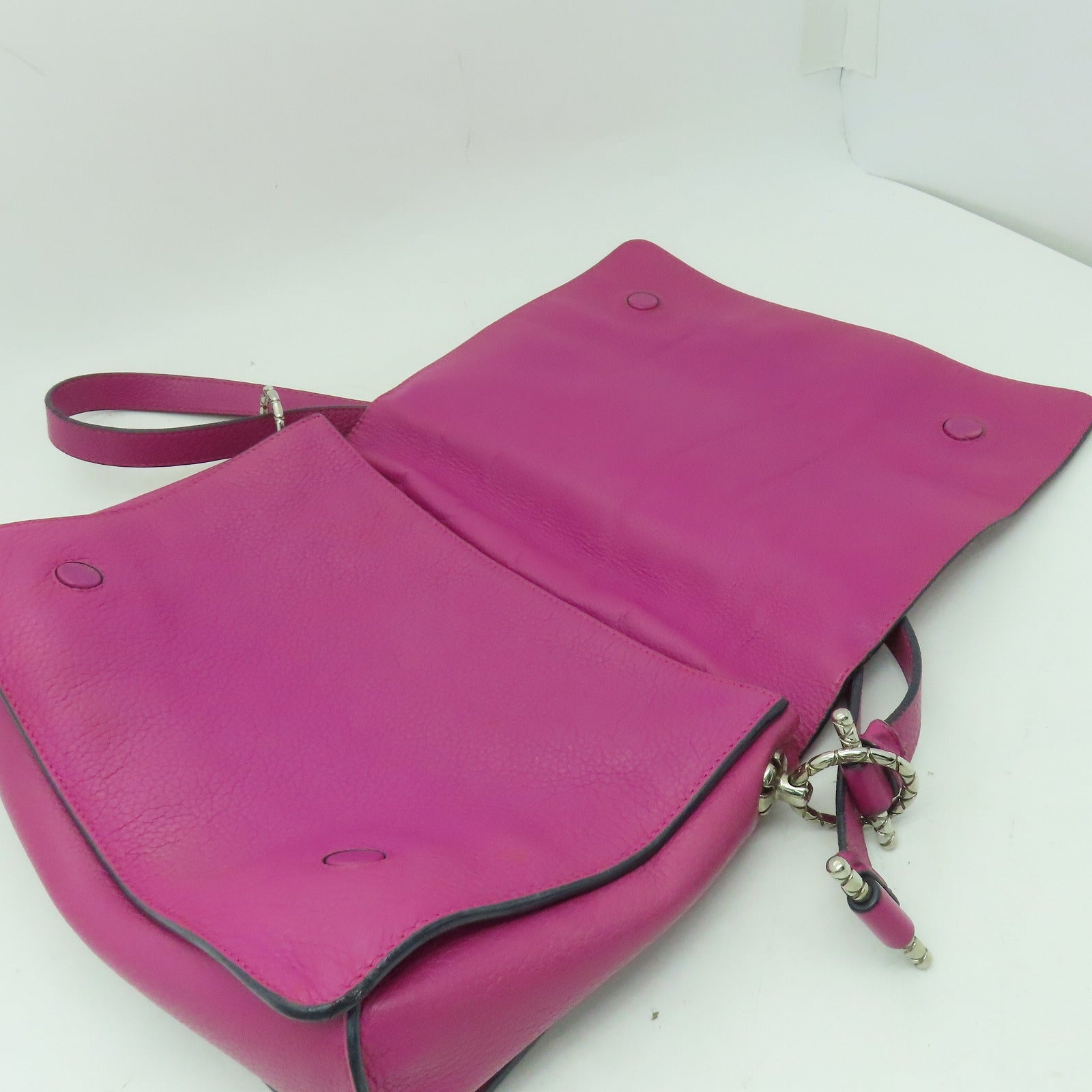 LOEWE 【激減優惠】牛皮皮革Shoulder Bag銀扣肩背袋紫紅色