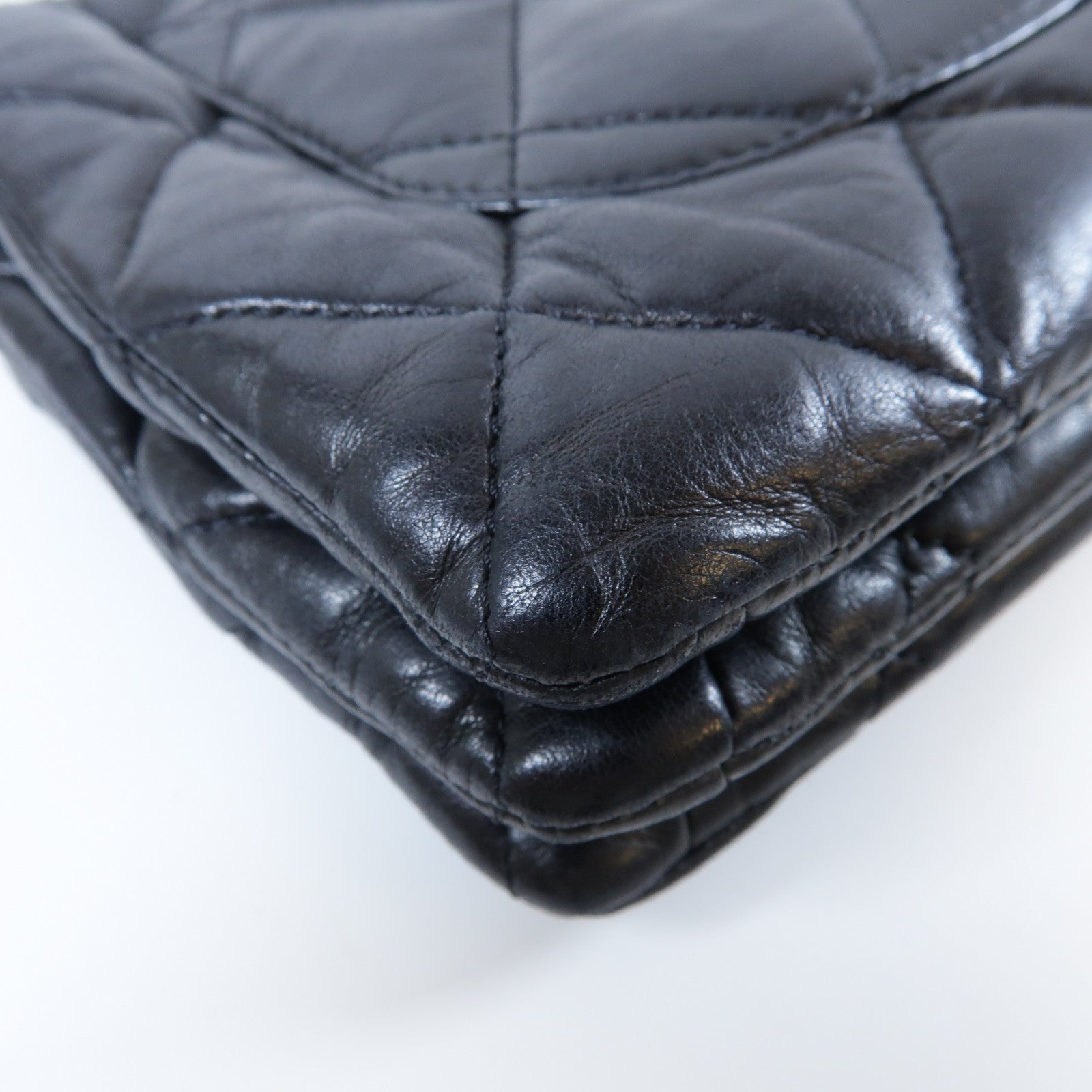CHANEL 菱格牛皮皮革Chain Shoulder Bag銀扣鏈帶肩背袋黑色