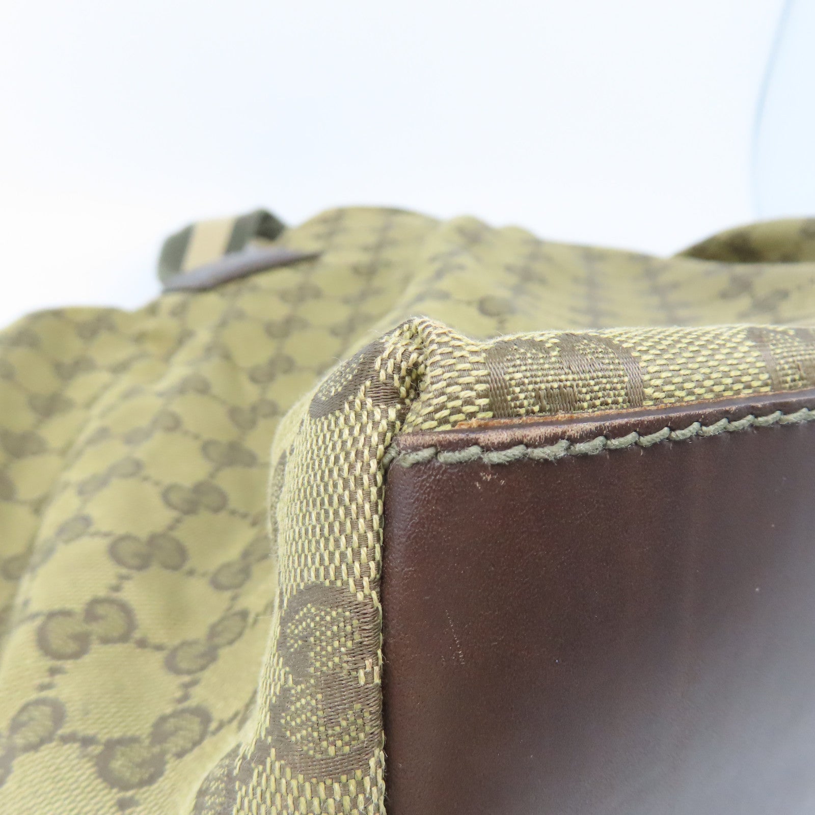 GUCCI 帆布Totebag金扣手挽袋啡色/綠色