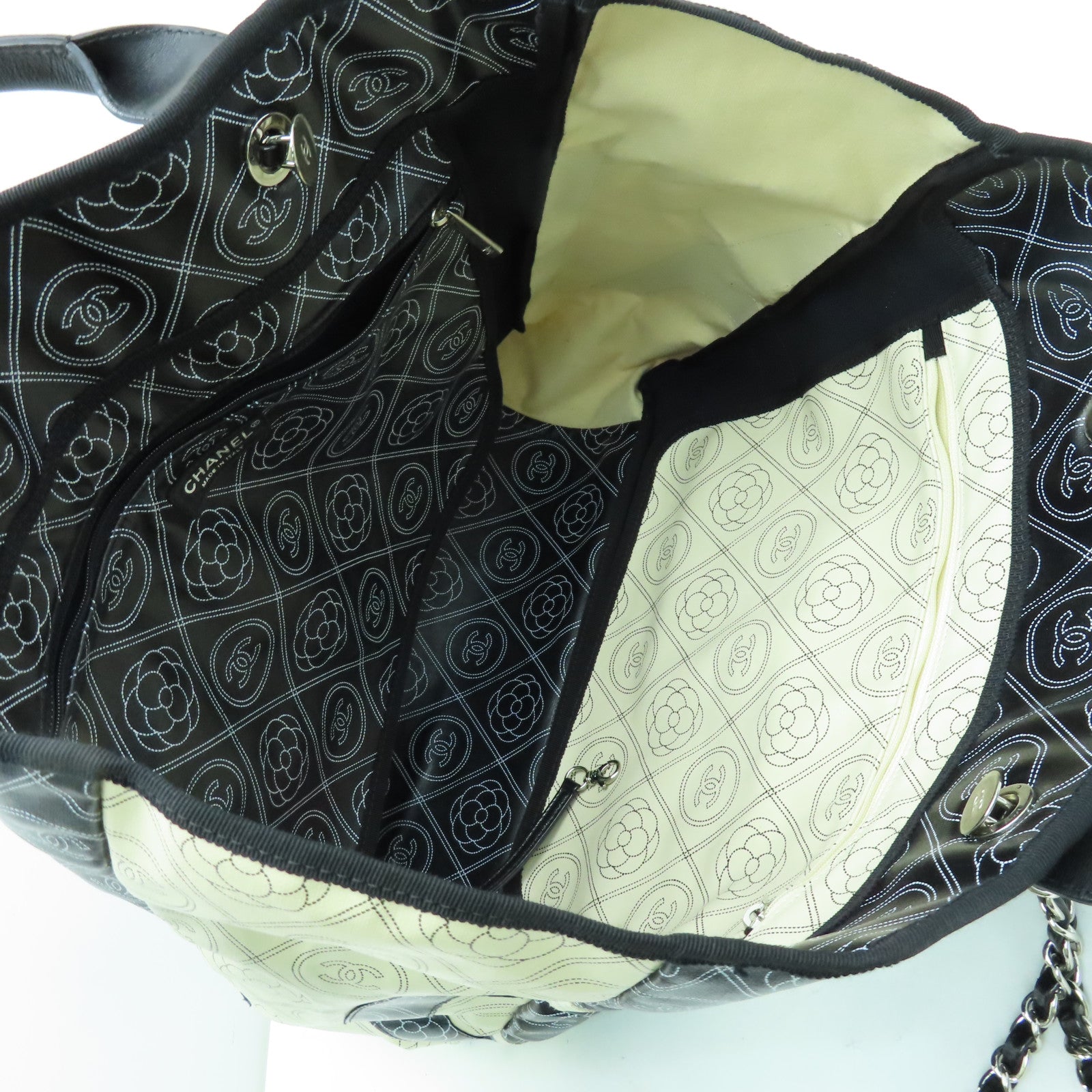 CHANEL 【激減優惠】PVC 2way Shoulder Bag銀扣手挽肩背兩用袋黑色白色