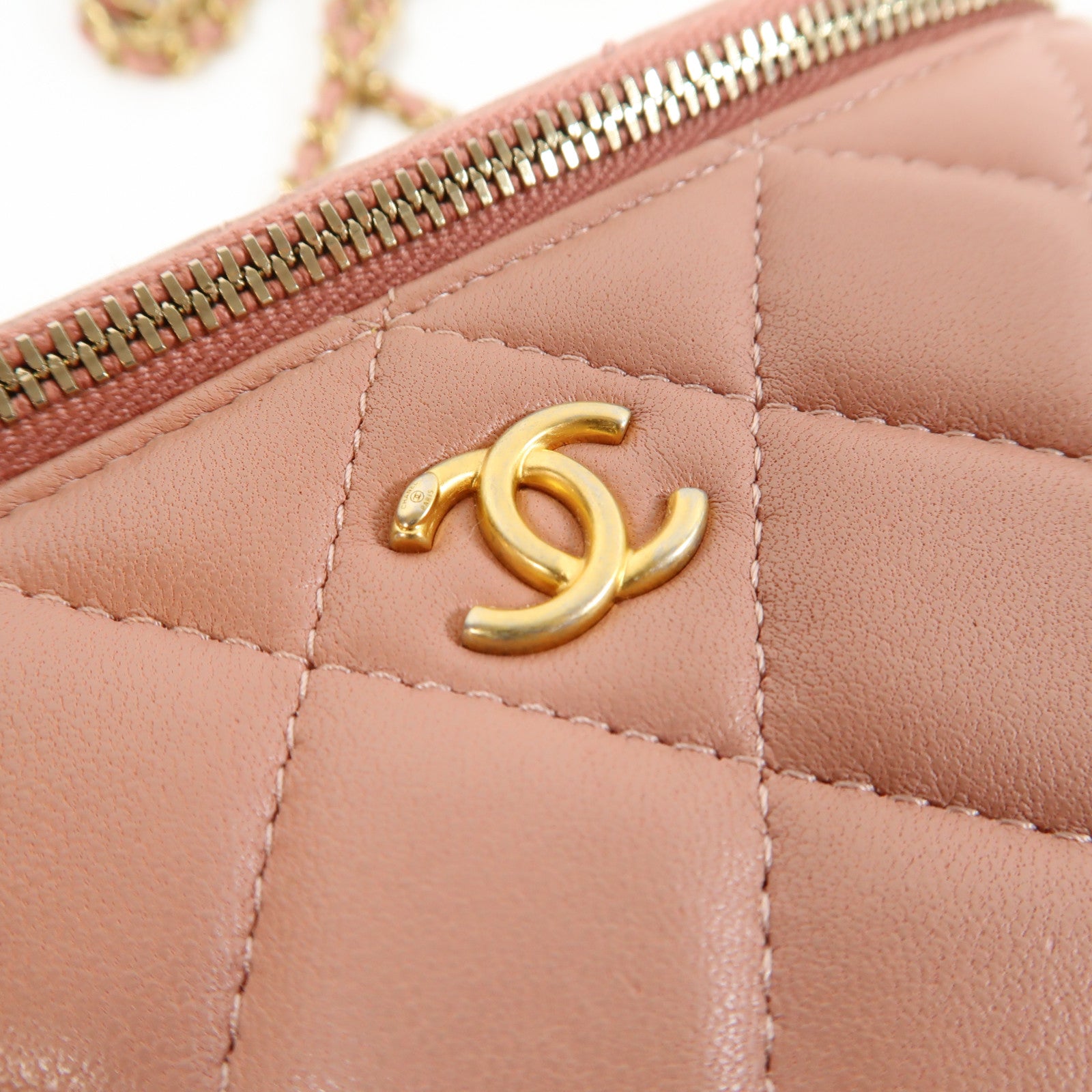 CHANEL 菱格羊皮皮革Chain Shoulder Bag金扣鏈帶肩背袋粉紅色