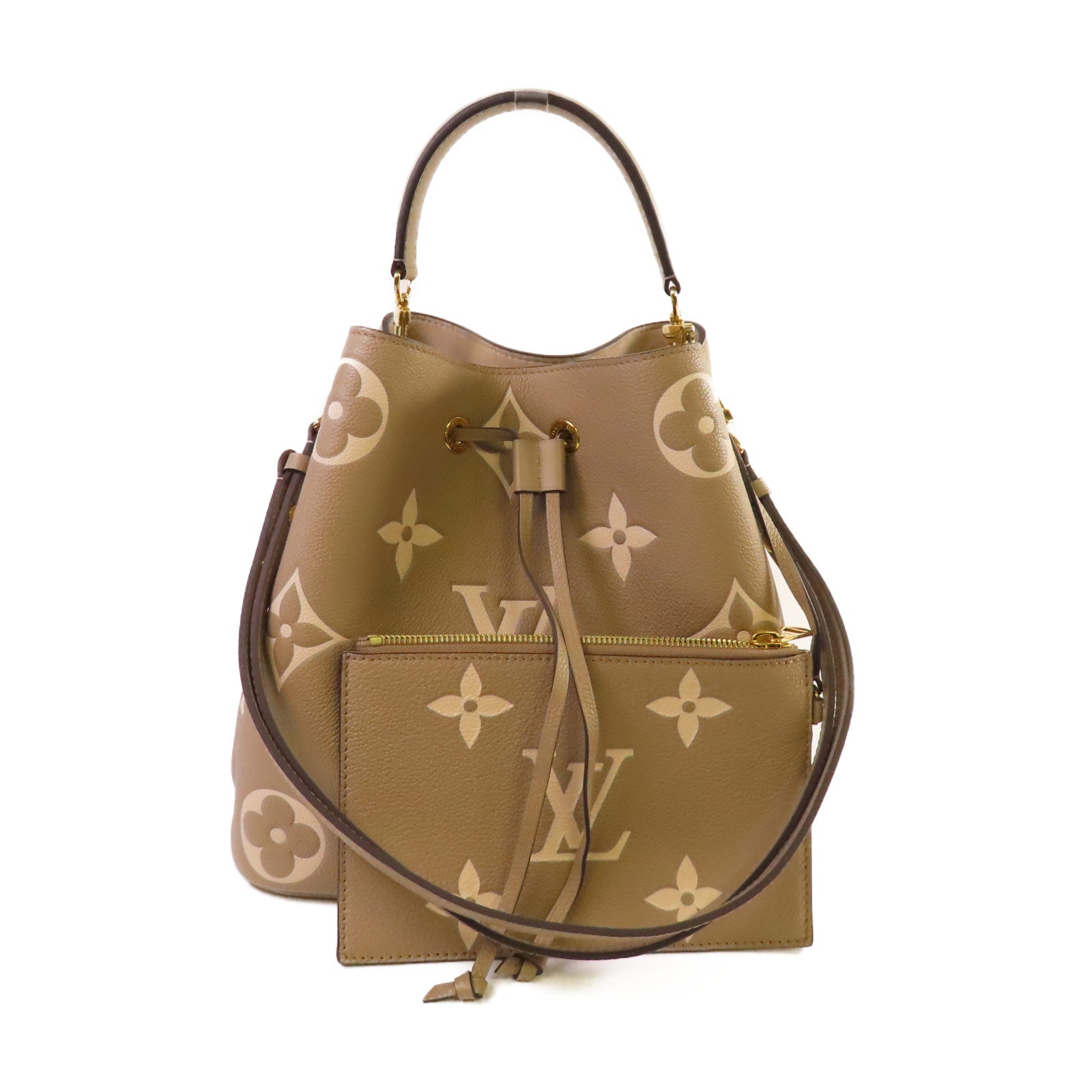 LOUIS VUITTON Monogram Empreinte NeoNoe MM 2way Shoulder Bag金扣手挽肩背兩用袋斑鳩灰色/奶油色