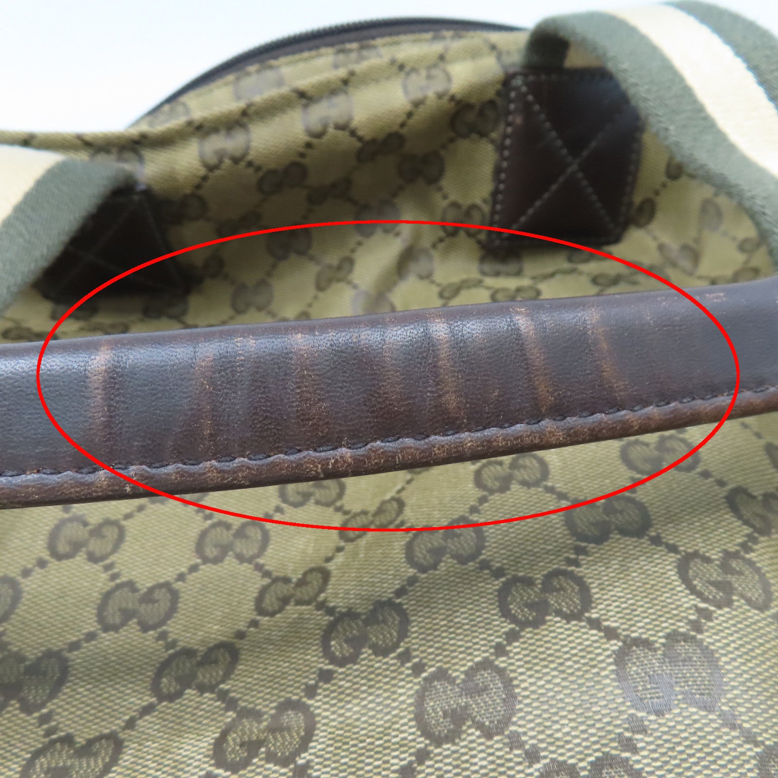 GUCCI 帆布Totebag金扣手挽袋啡色/綠色