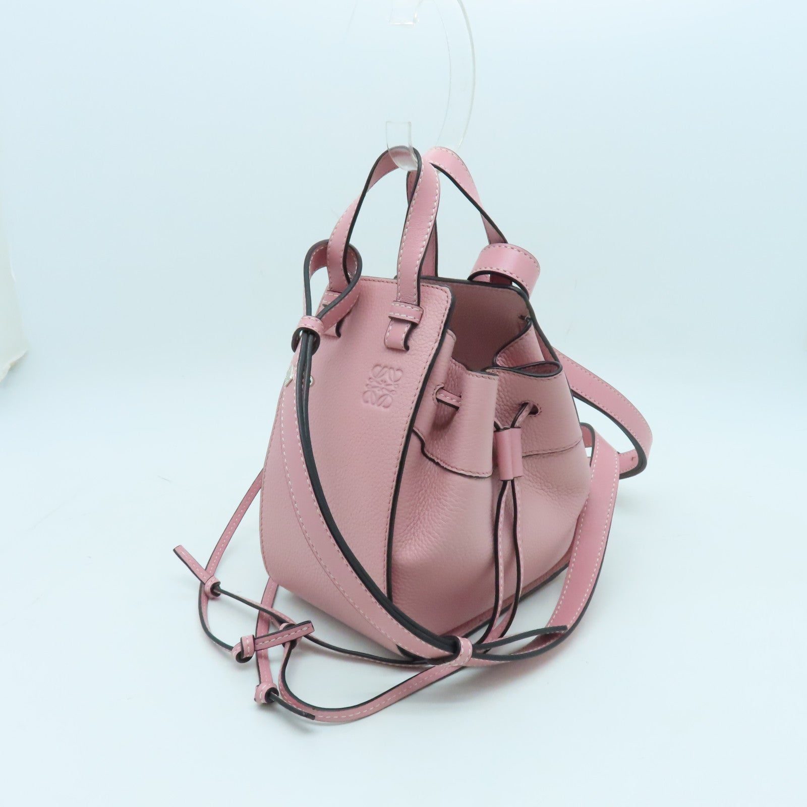 LOEWE Cowhide Leather Mini Hammock Silver Buckle Handle Shoulder Backpack Pink