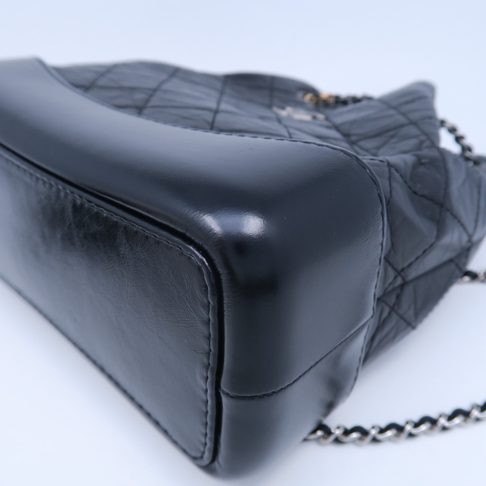 CHANEL 菱格牛皮皮革Gabrielle Backpack银扣链带背包黑色