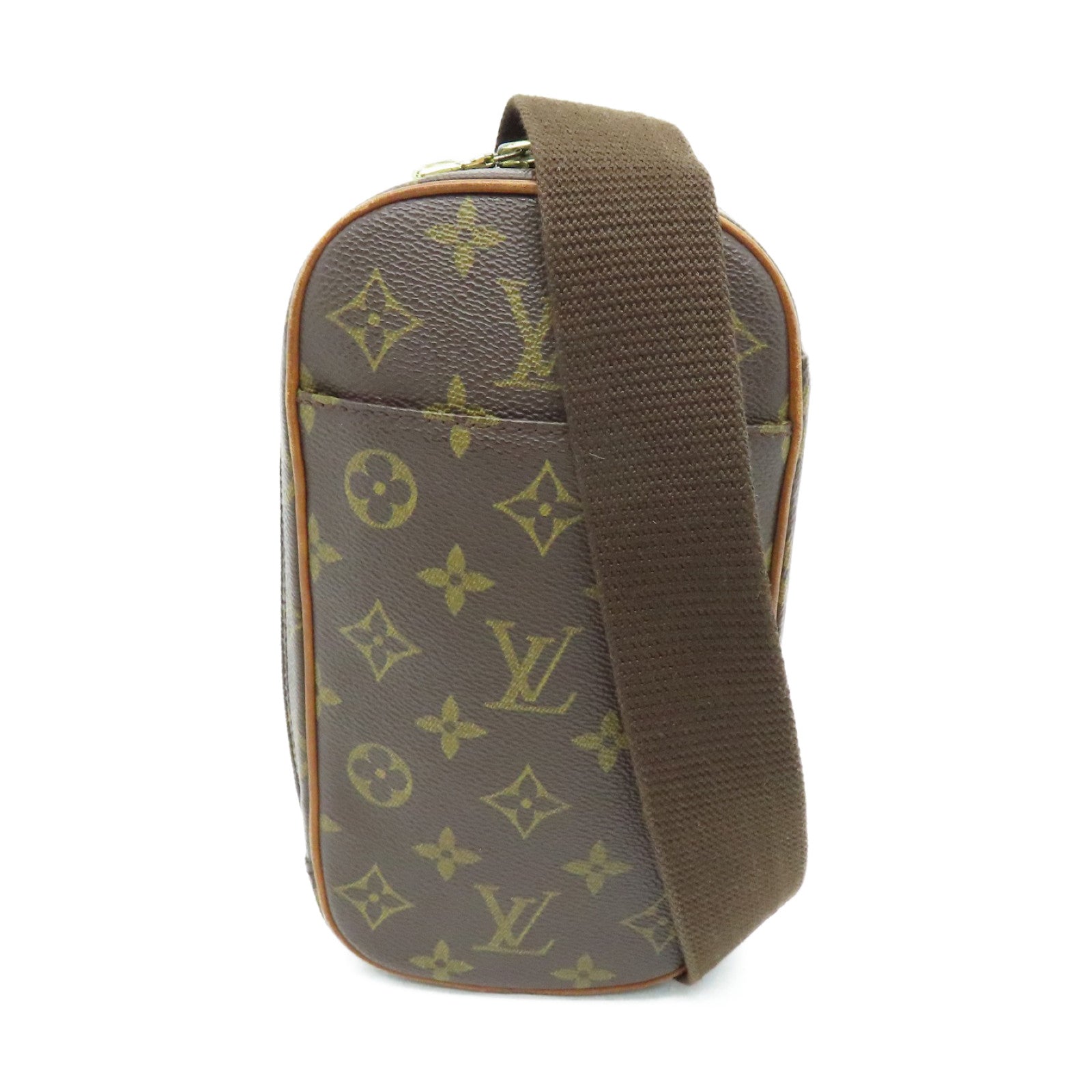 LOUIS VUITTON Monogram Pochette Gange Gold Buckle Belt Bag Brown