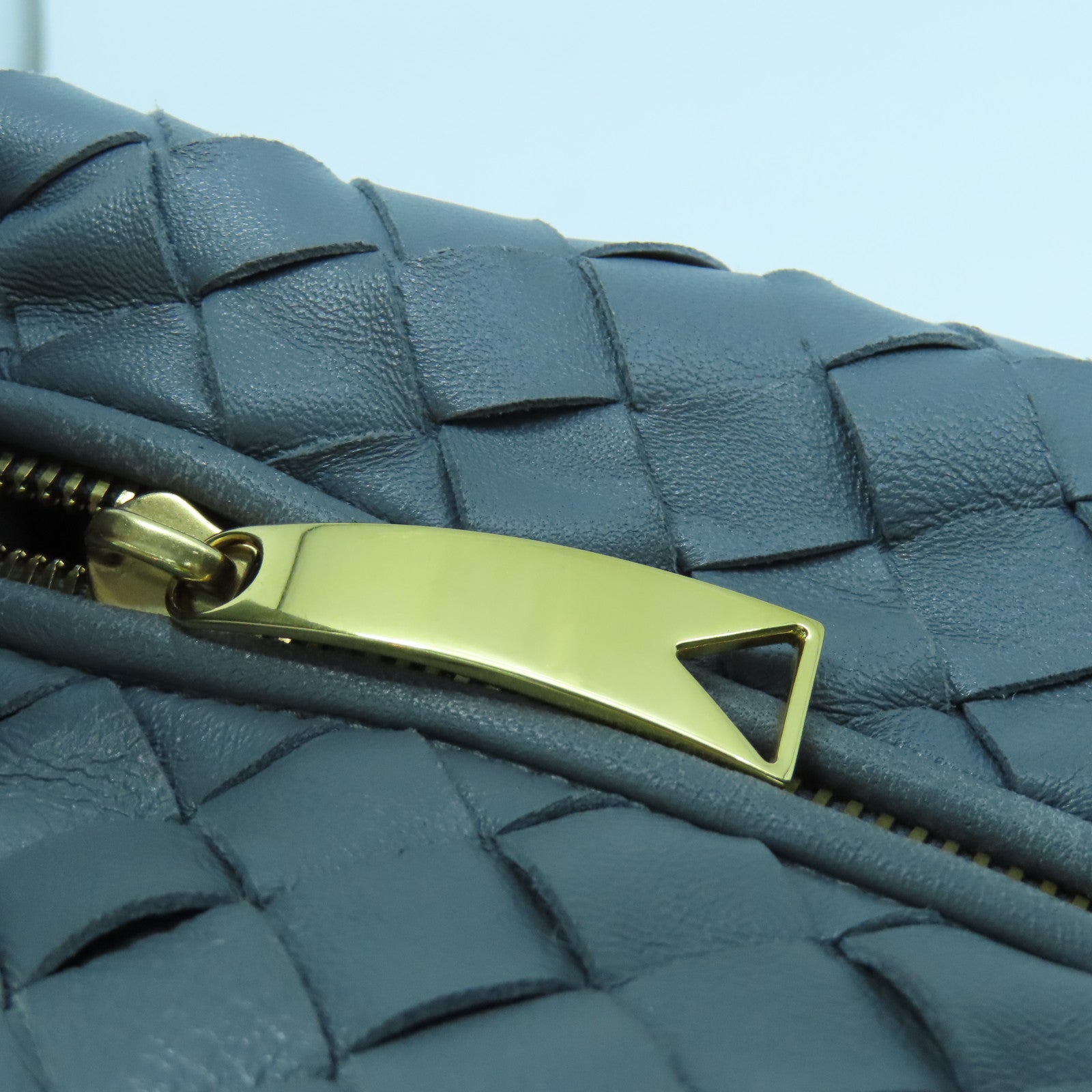 BOTTEGA VENETA Textured Leather Shoulder Bag Gold Buckle Gray