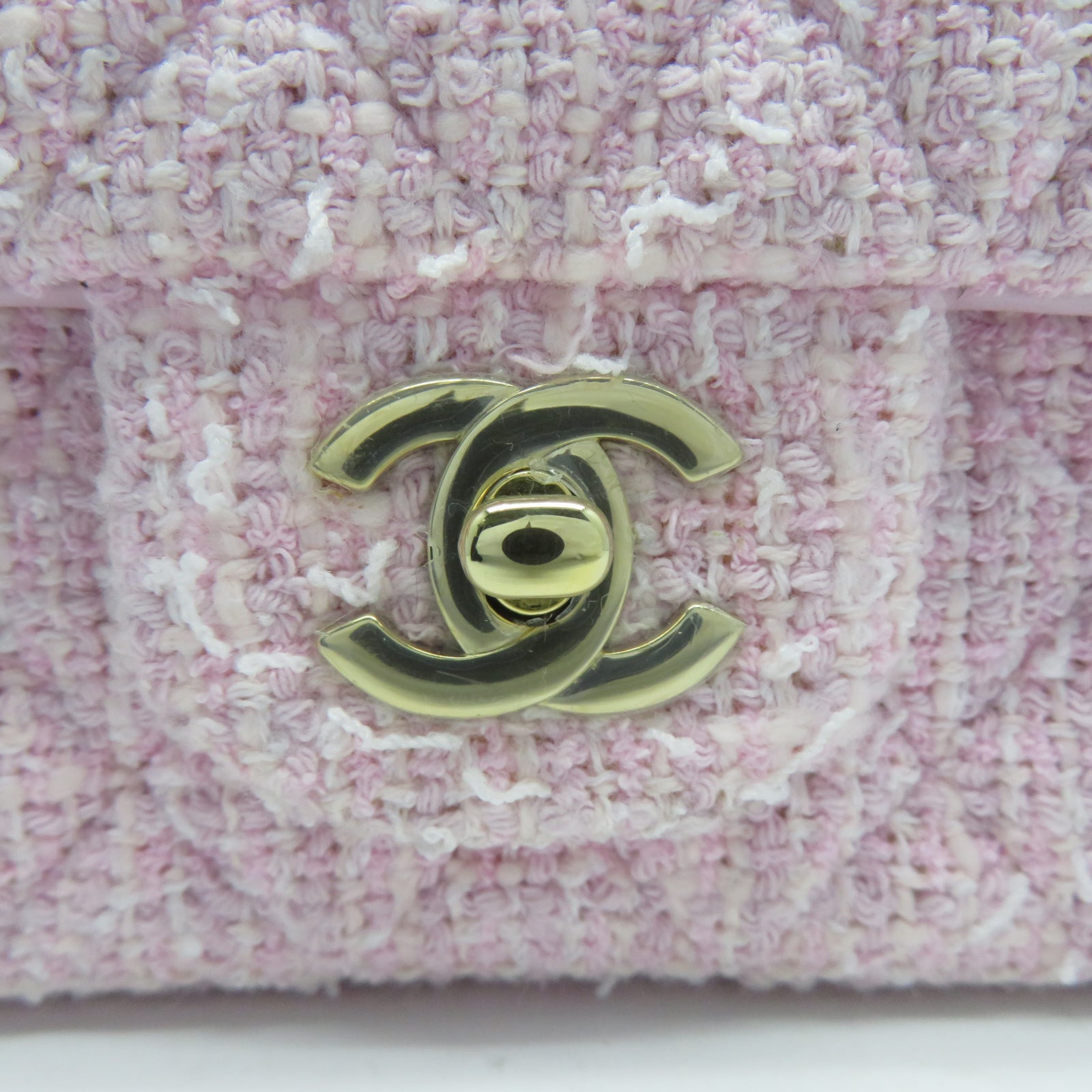 CHANEL 菱格粗花呢Classic 20cm金扣鏈帶肩背袋粉紅色