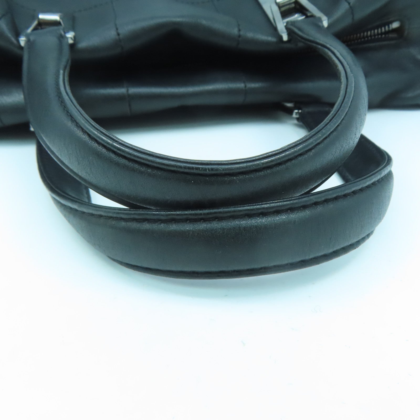 CHANEL cowhide leather Handbag silver buckle handle bag black