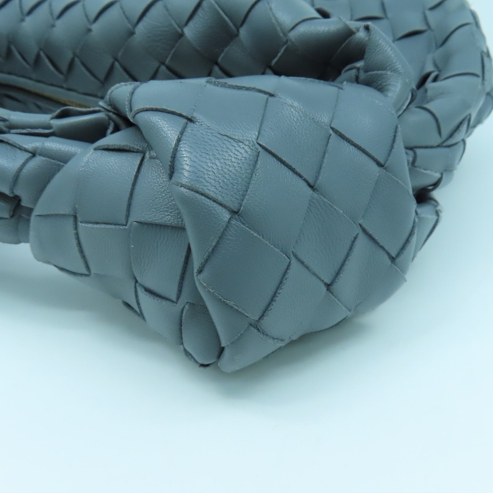 BOTTEGA VENETA Textured Leather Shoulder Bag Gold Buckle Gray