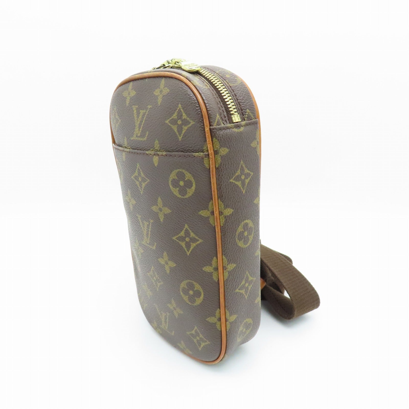 LOUIS VUITTON Monogram Pochette Gange Gold Buckle Belt Bag Brown