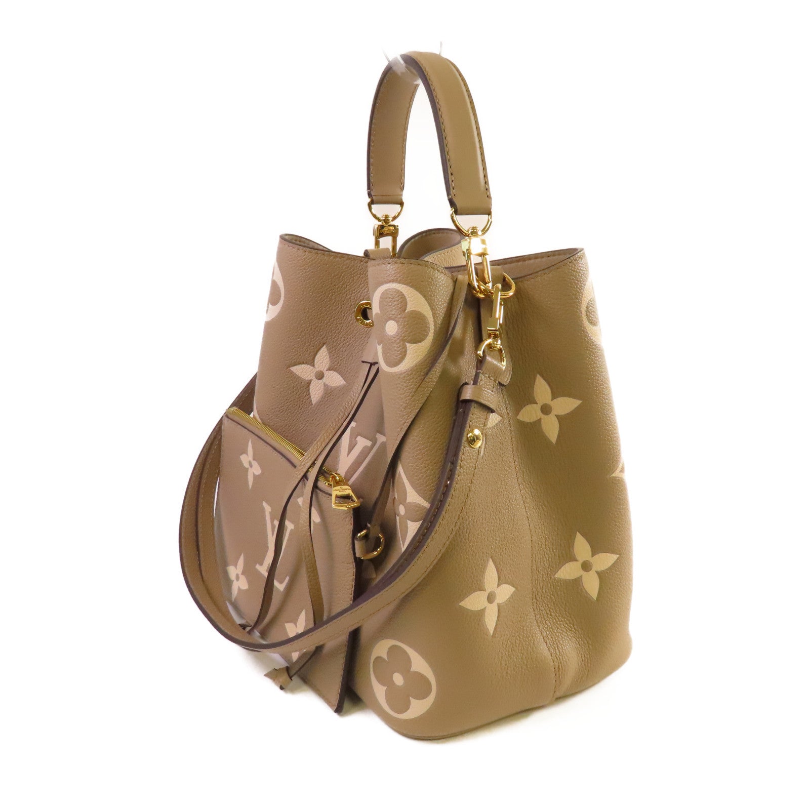 LOUIS VUITTON Monogram Empreinte NeoNoe MM 2way Shoulder Bag金扣手挽肩背兩用袋斑鳩灰色/奶油色