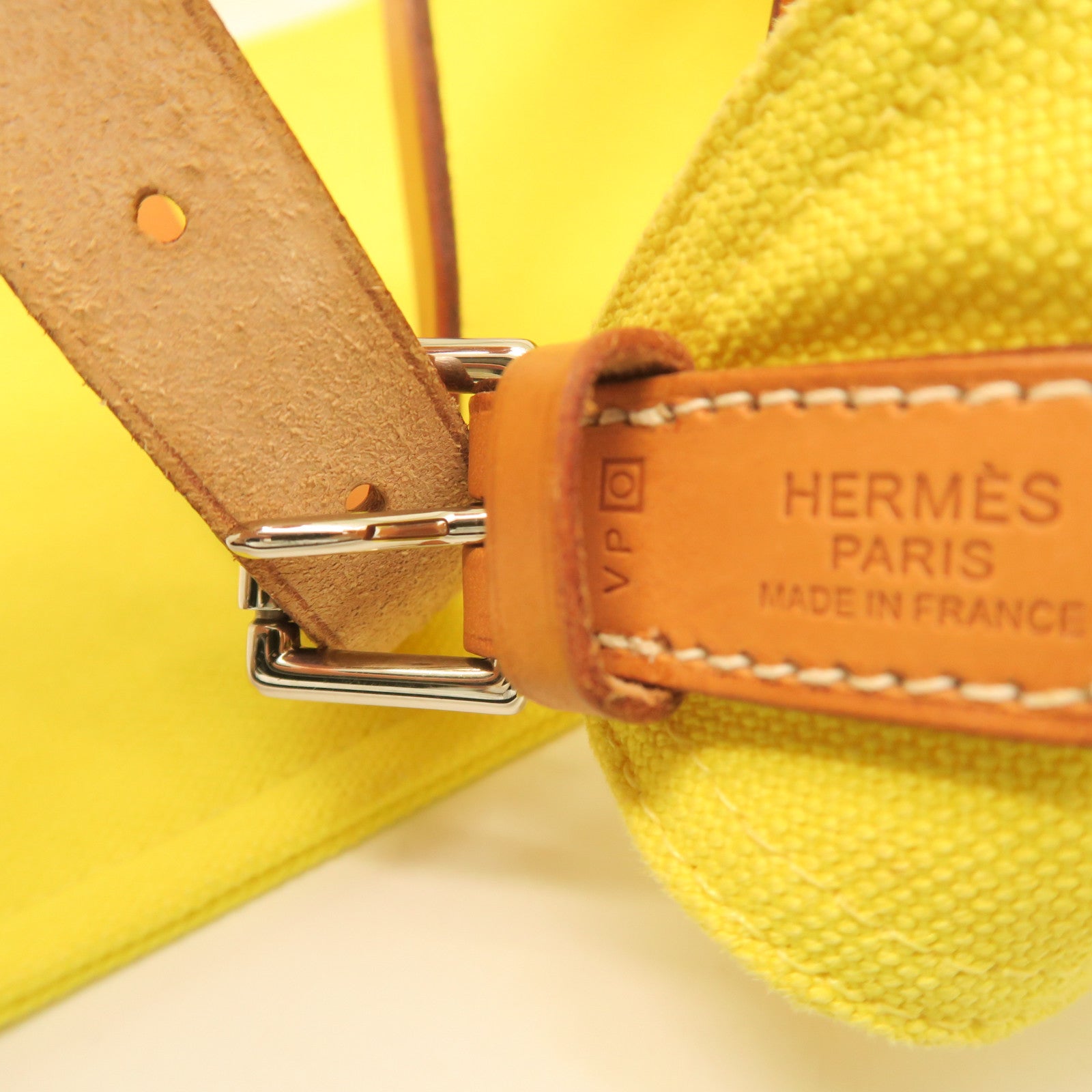 HERMES Canvas Shoulder Bag Silver Buckle Shoulder Bag Yellow