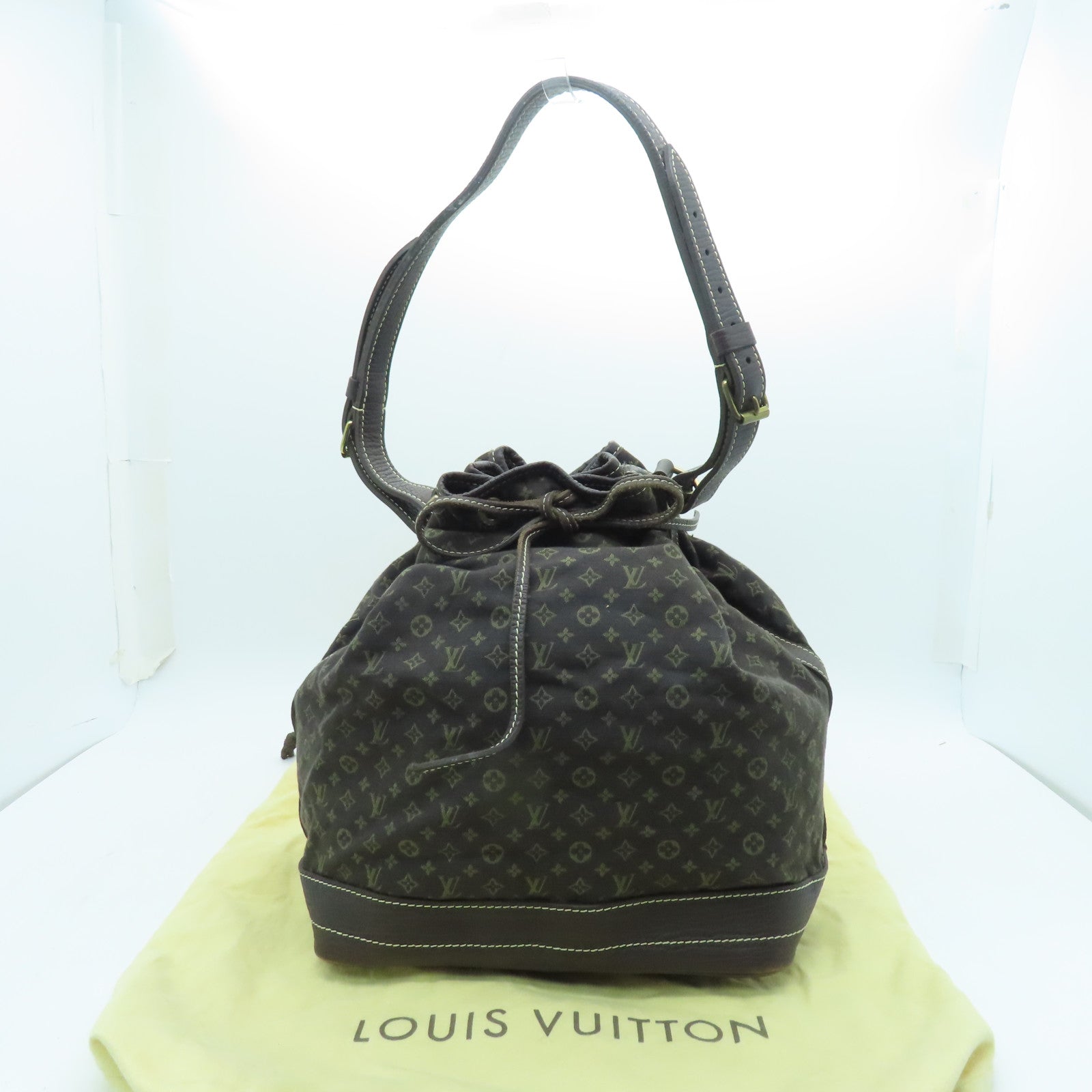 LOUIS VUITTON Monogram Mini Lin Noe Gold Buckle Shoulder Bag Brown