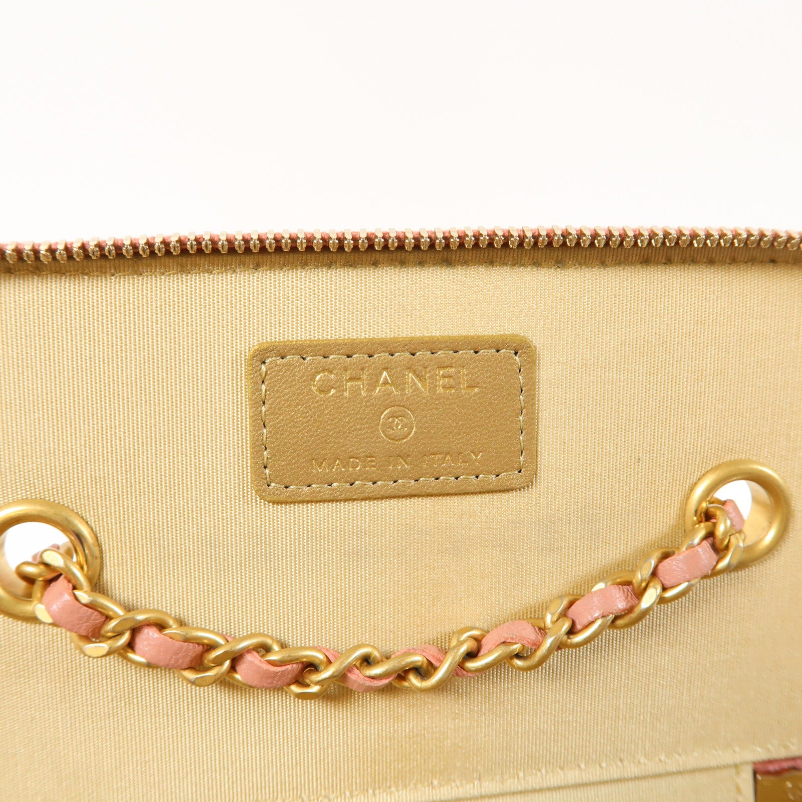 CHANEL 菱格羊皮皮革Chain Shoulder Bag金扣鏈帶肩背袋粉紅色