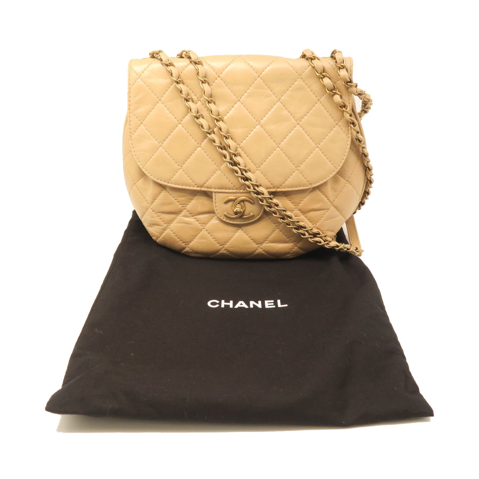 CHANEL rhombic cowhide leather Chain Shoulder silver buckle chain shoulder bag beige