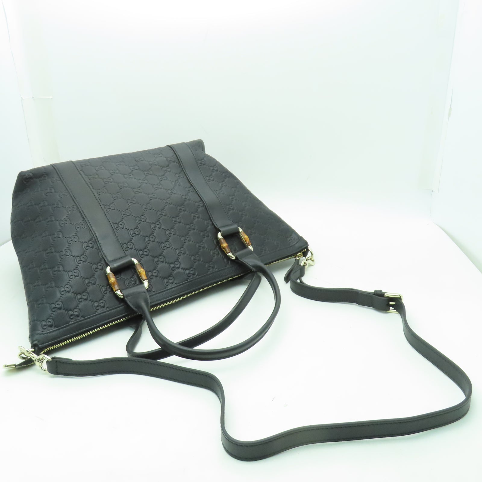 GUCCI 牛皮皮革2 Way Shoulder金扣/銀扣手挽肩背兩用袋黑色