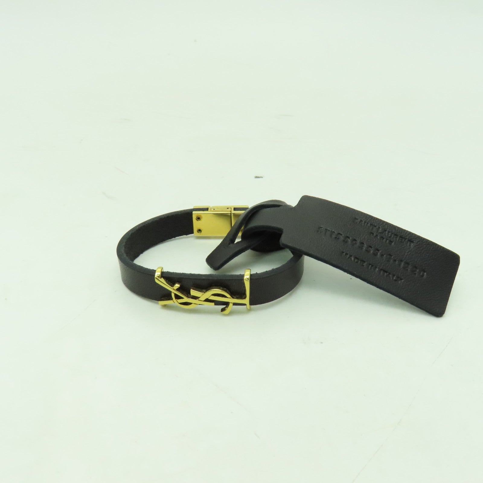 SAINT LAURENT 牛皮皮革Bracelet金扣手帶黑色