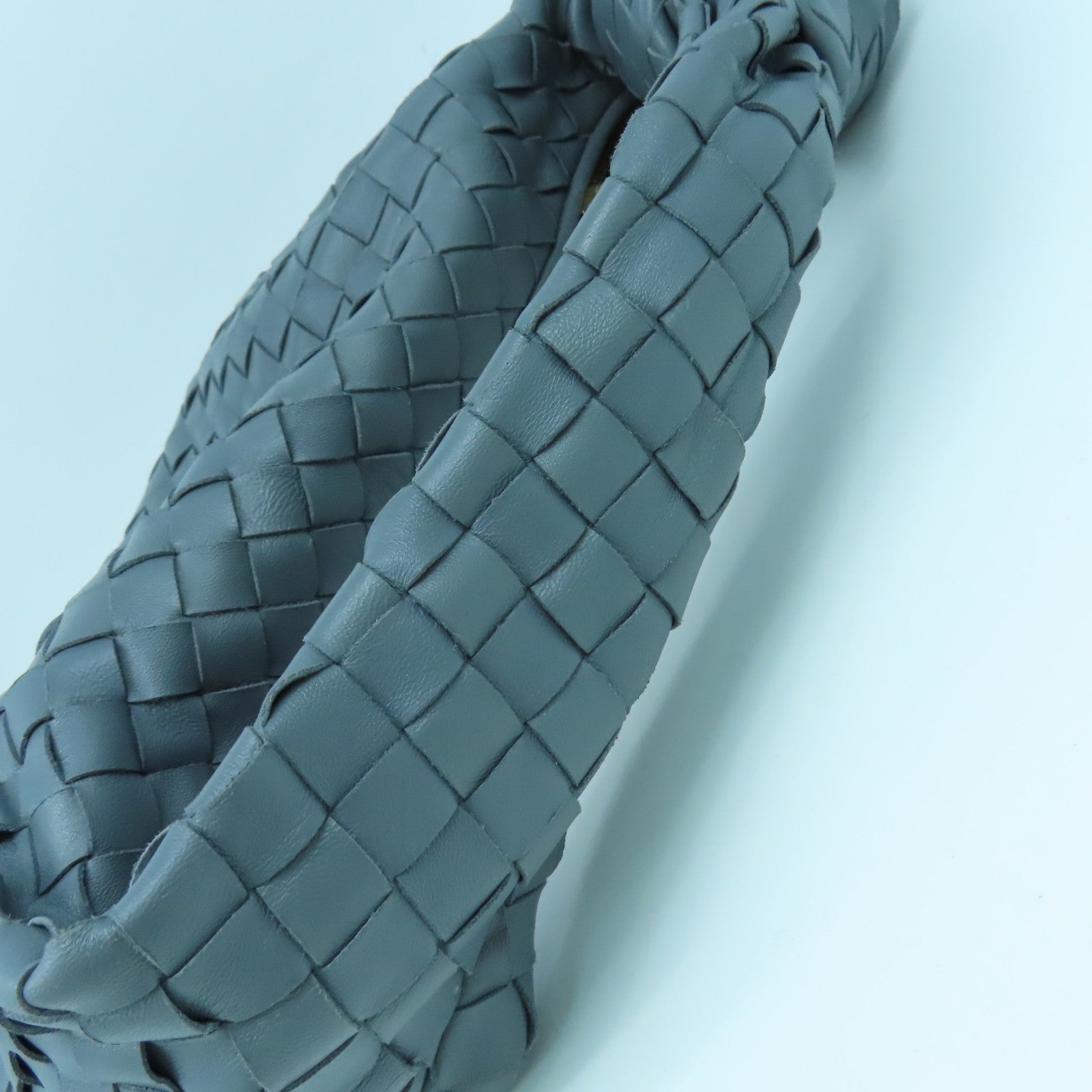 BOTTEGA VENETA Textured Leather Shoulder Bag Gold Buckle Gray