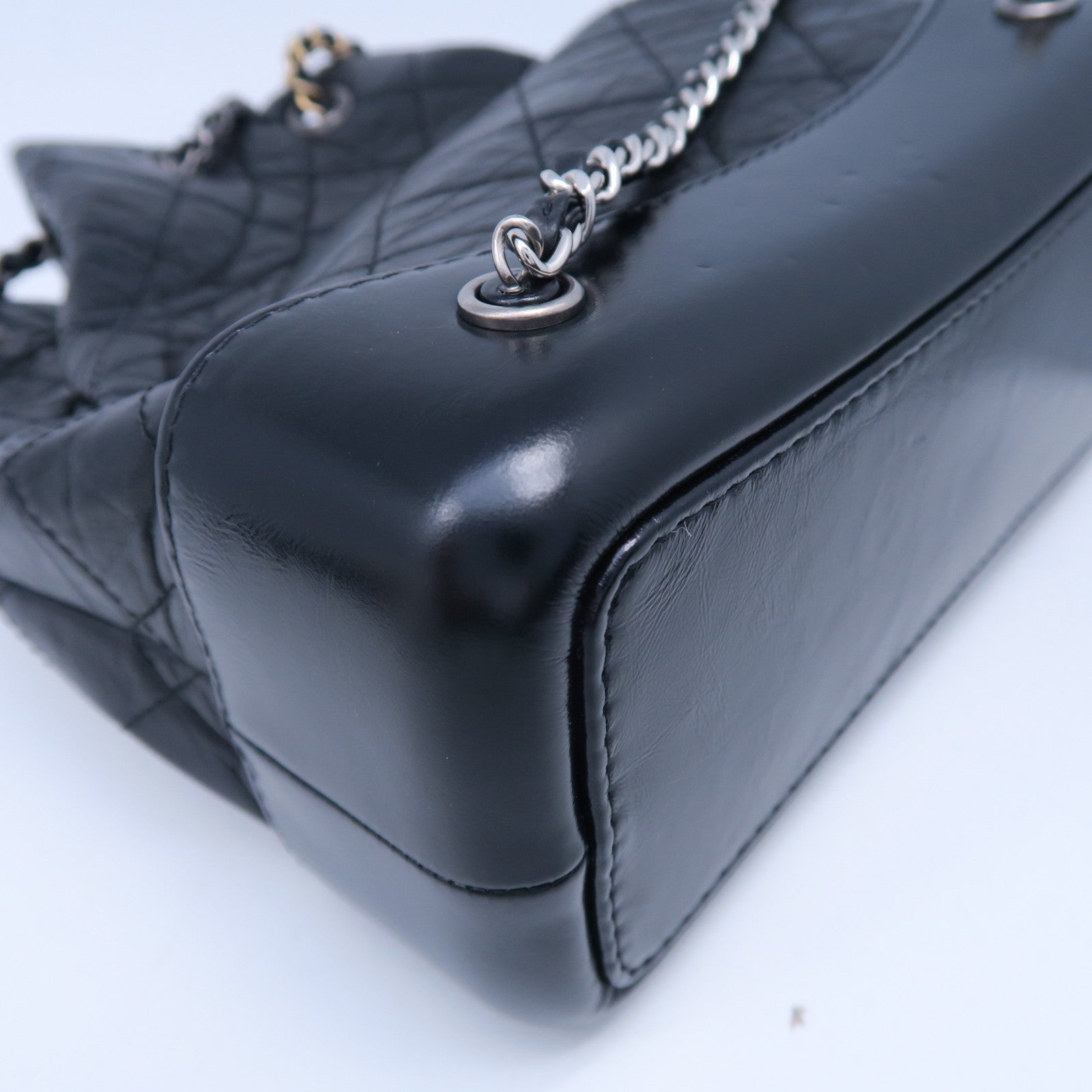 CHANEL 菱格牛皮皮革Gabrielle Backpack银扣链带背包黑色
