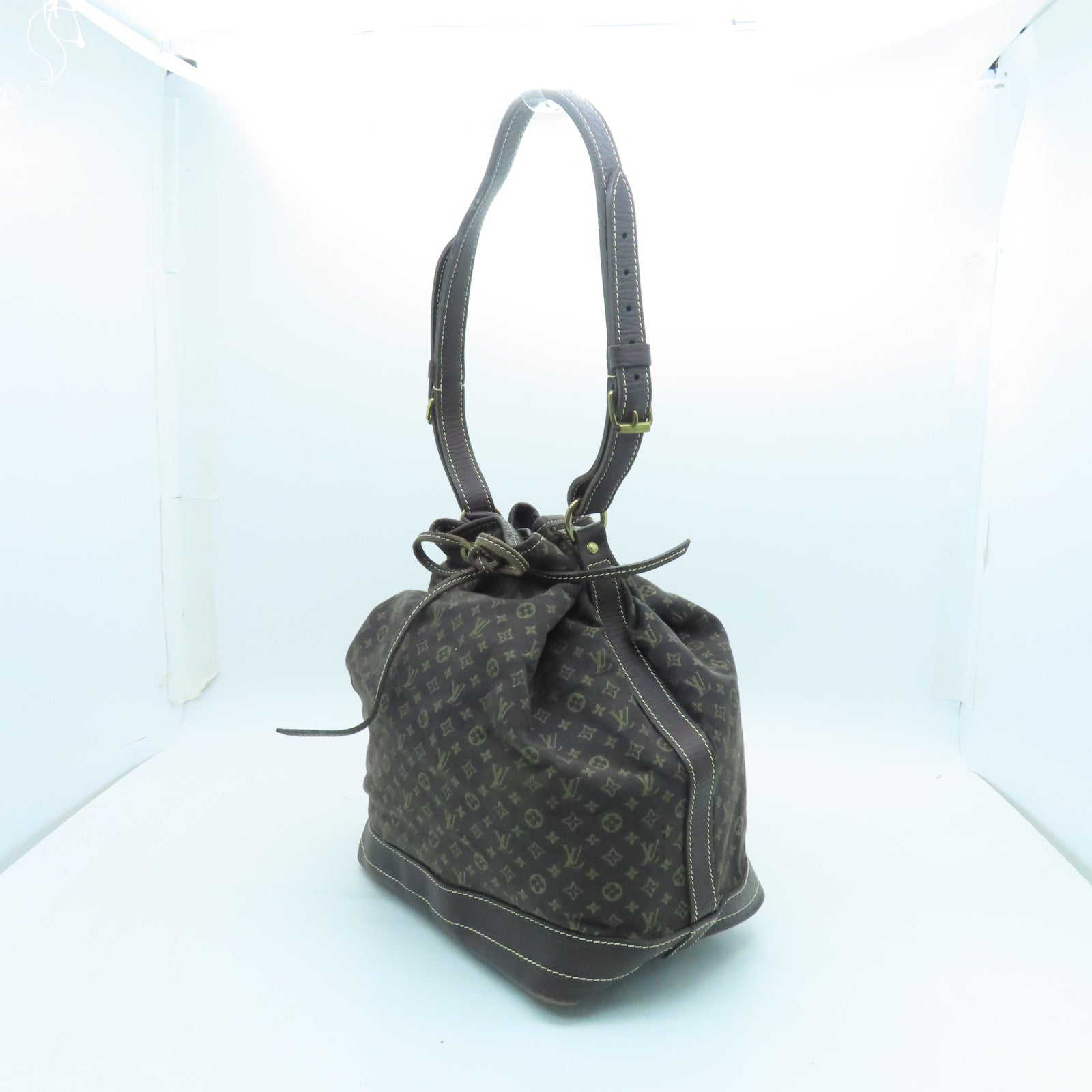 LOUIS VUITTON Monogram Mini Lin Noe Gold Buckle Shoulder Bag Brown