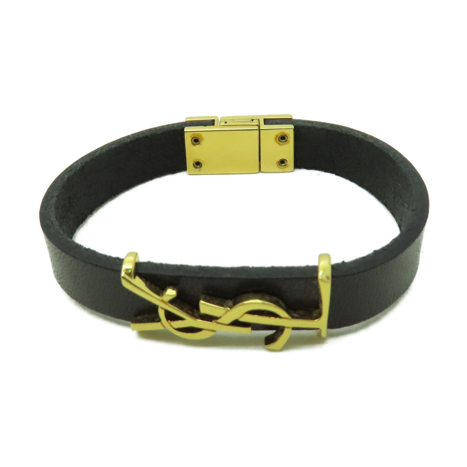 SAINT LAURENT 牛皮皮革Bracelet金扣手帶黑色