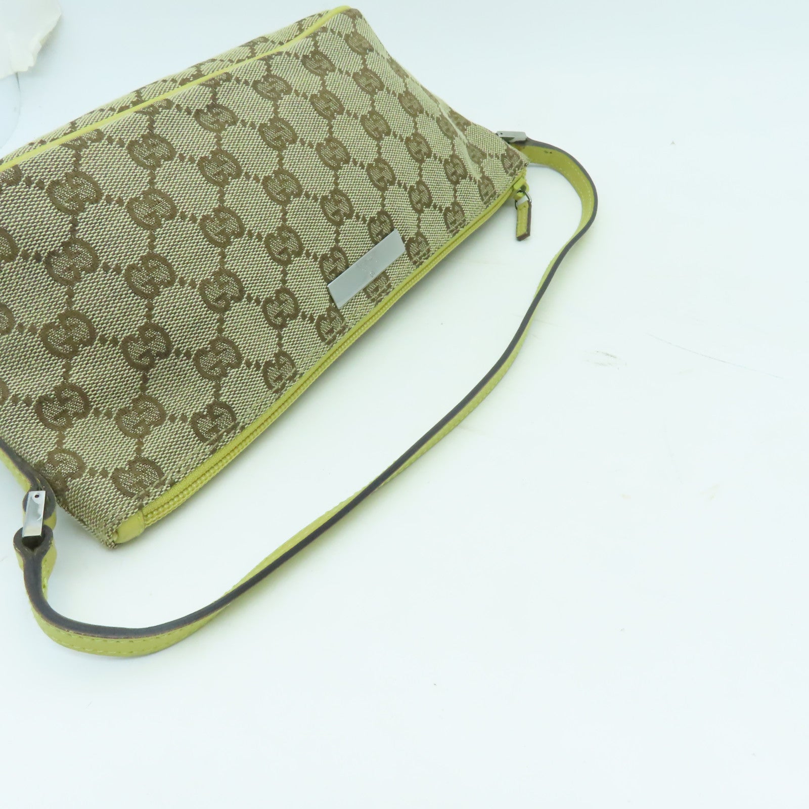 GUCCI 帆布Pouch銀扣手提包啡色/黃色