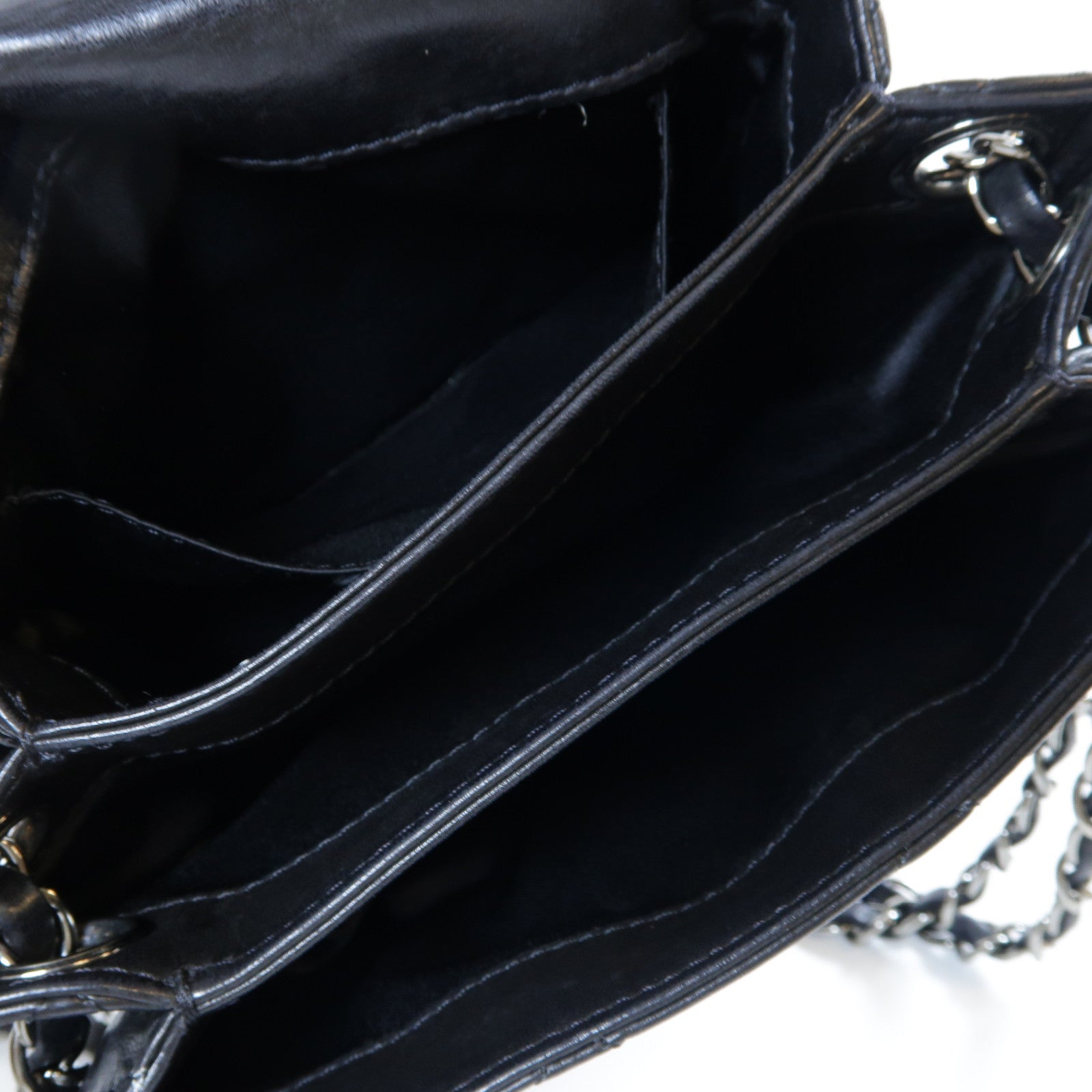 CHANEL 菱格牛皮皮革Chain Shoulder Bag銀扣鏈帶肩背袋黑色