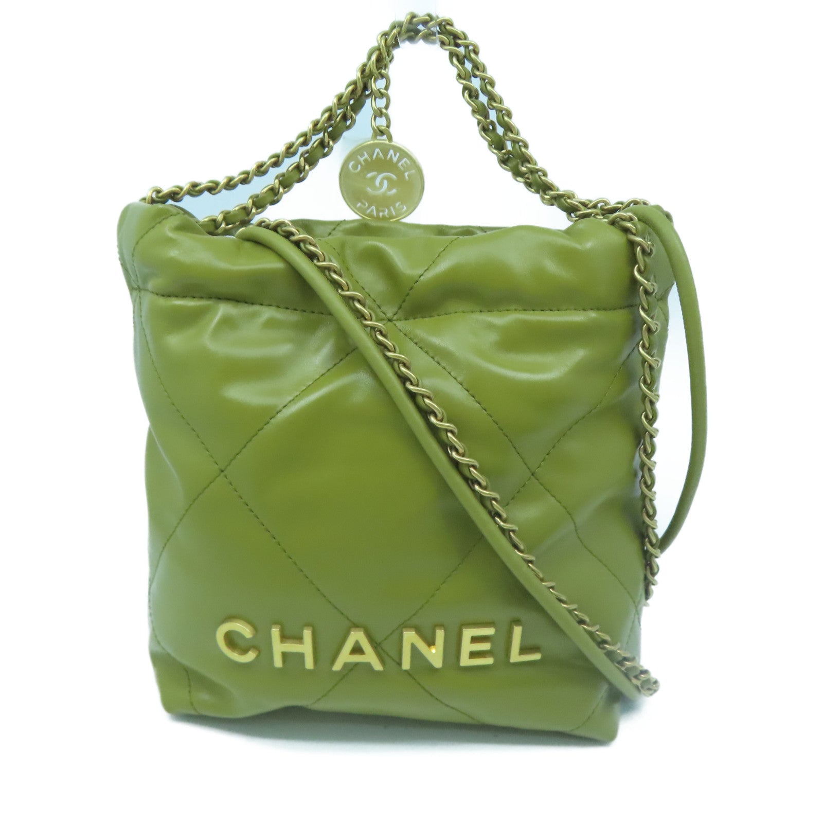 CHANEL 【激減優惠】牛皮皮革Chain Shoulder金扣鏈帶肩背袋綠色