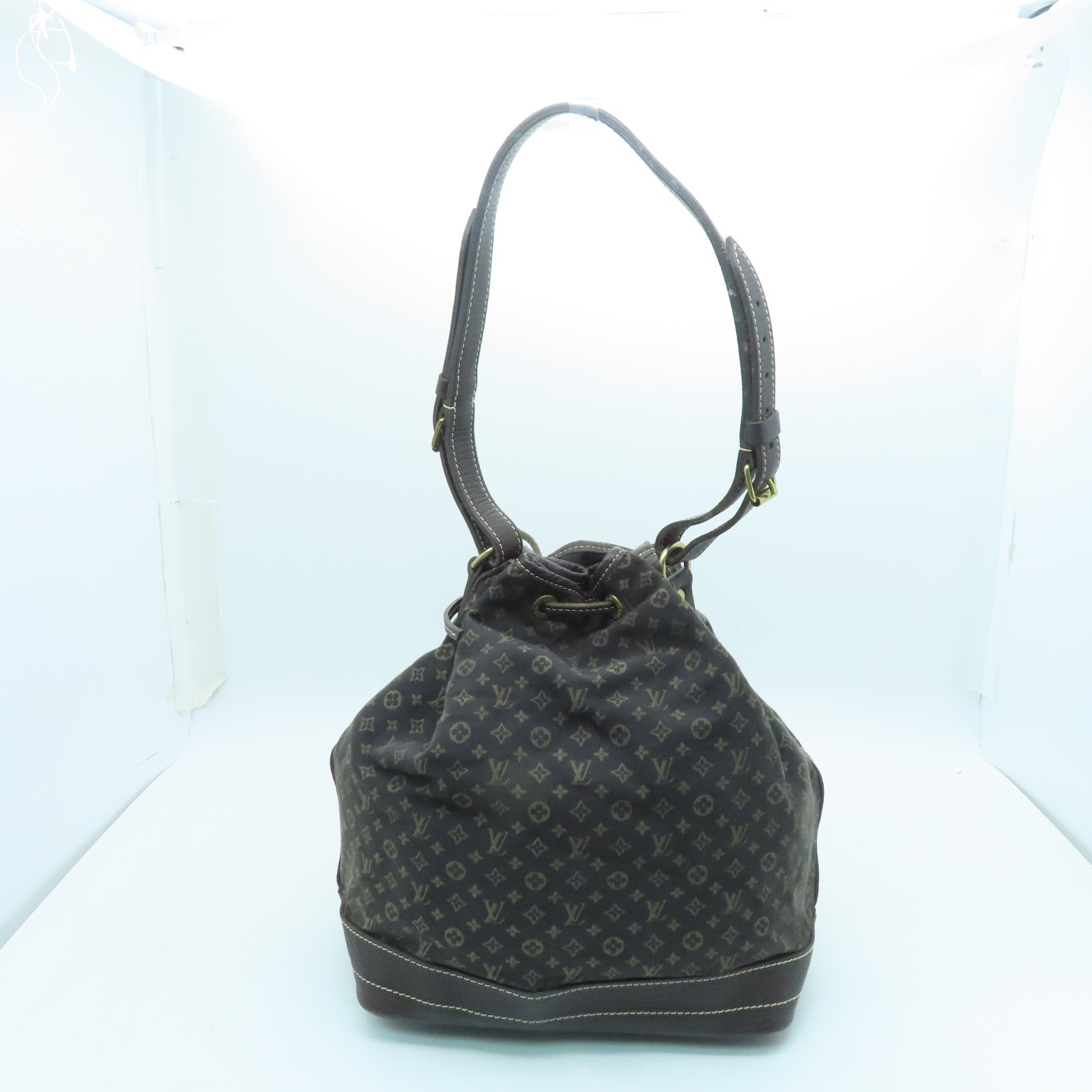 LOUIS VUITTON Monogram Mini Lin Noe Gold Buckle Shoulder Bag Brown