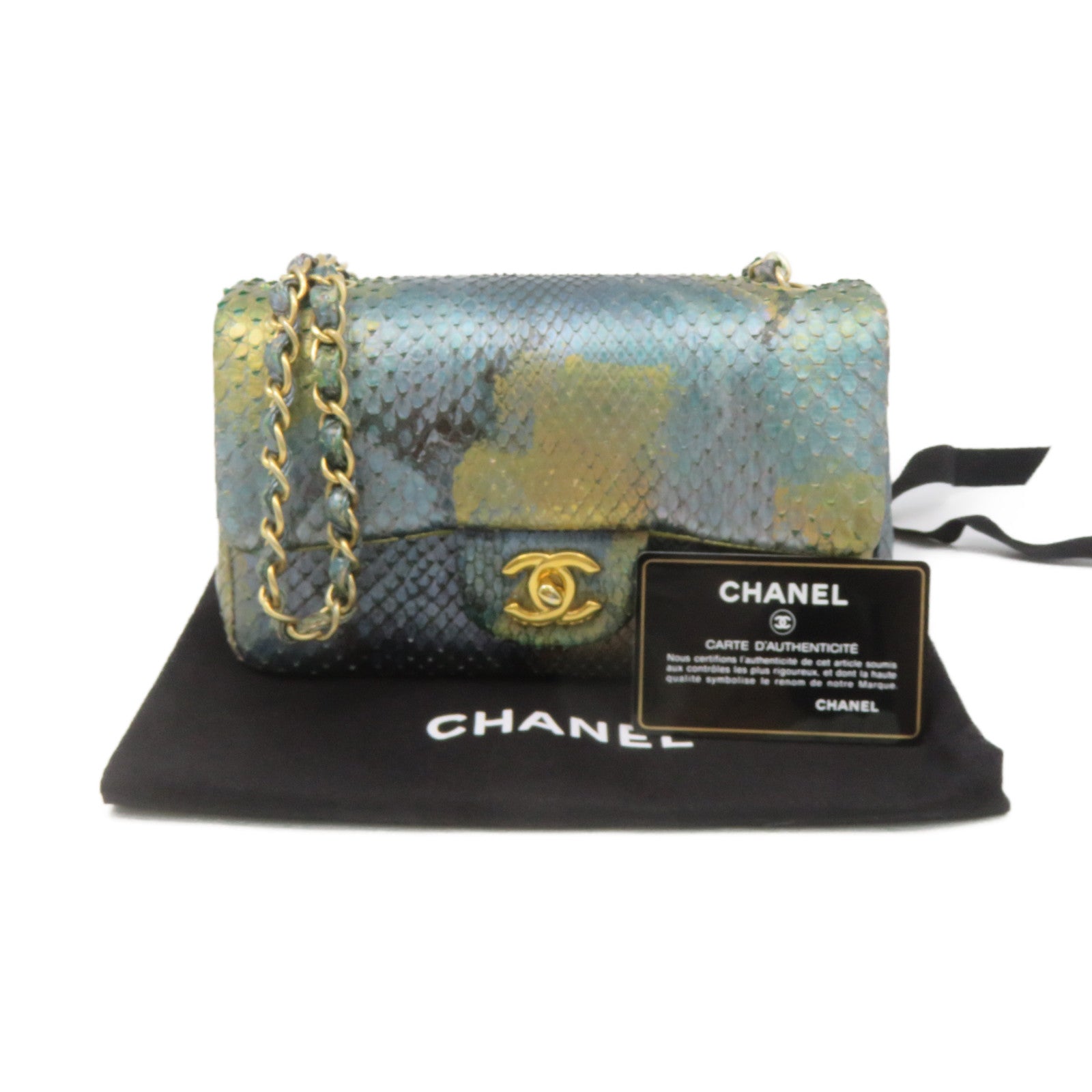 CHANEL 【激減優惠】蛇皮皮革Chain Shoulder Bag金扣鏈帶肩背袋藍色/金色