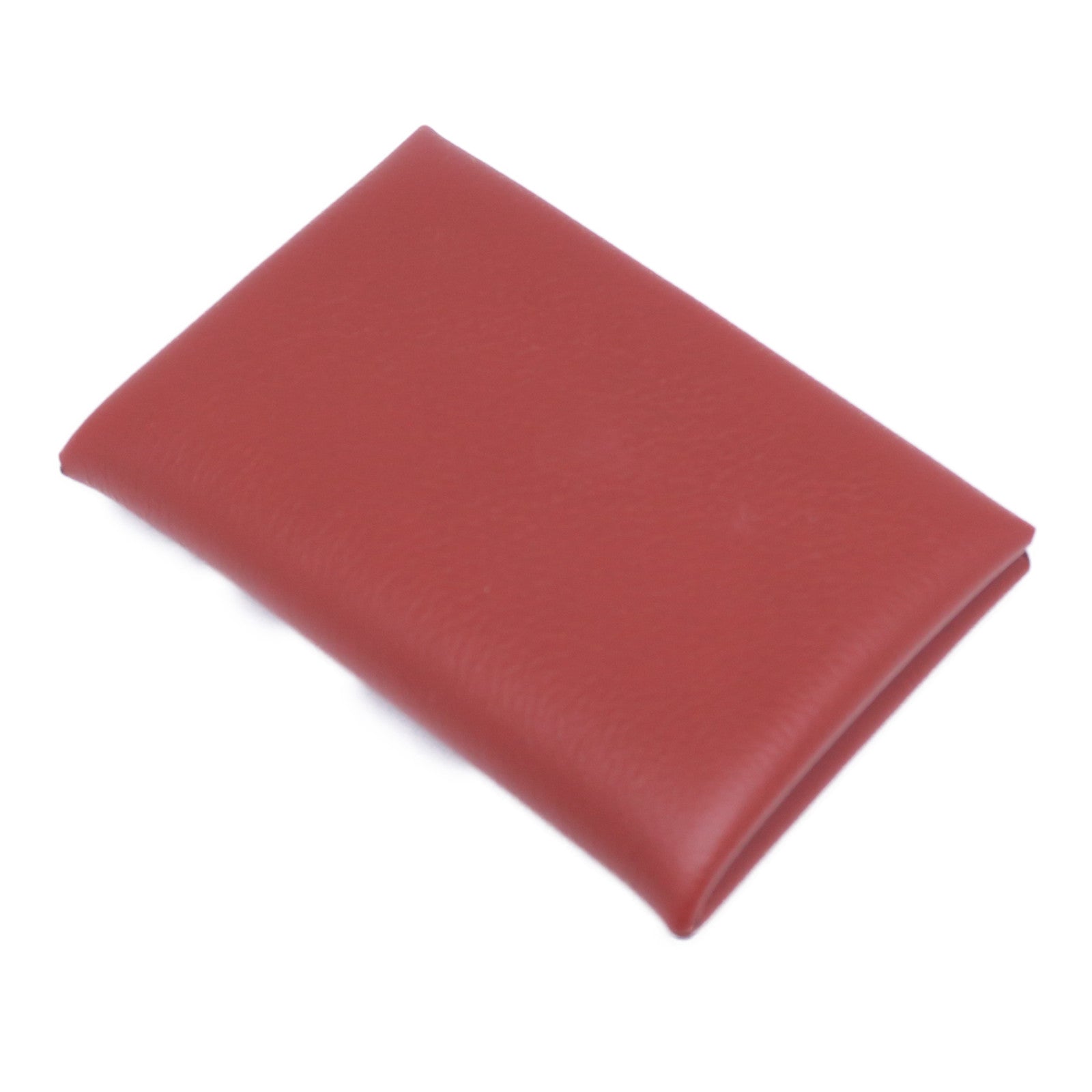 HERMES Evercolor皮革Calvi卡片套銀扣紅銅色