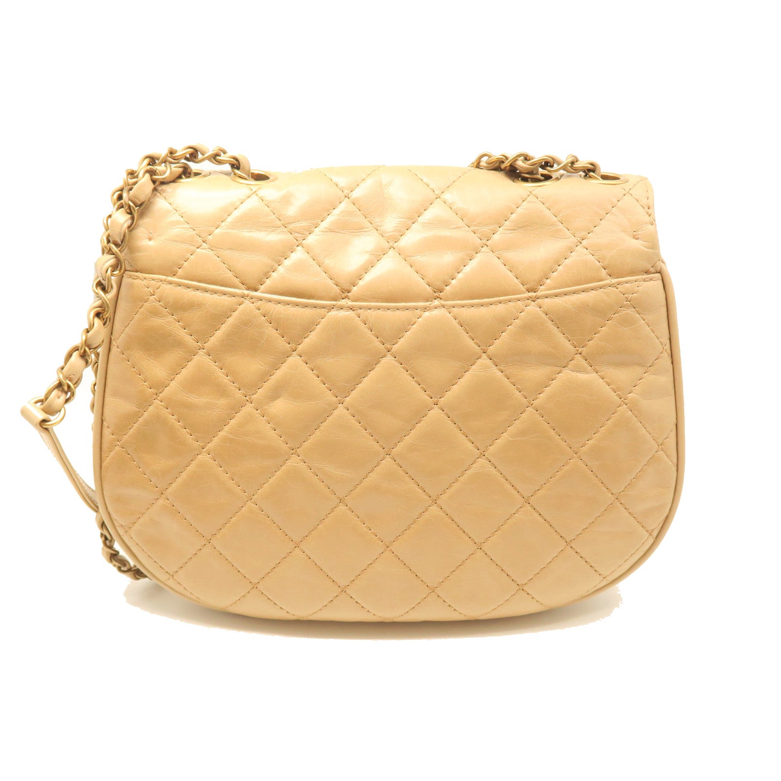 CHANEL rhombic cowhide leather Chain Shoulder silver buckle chain shoulder bag beige