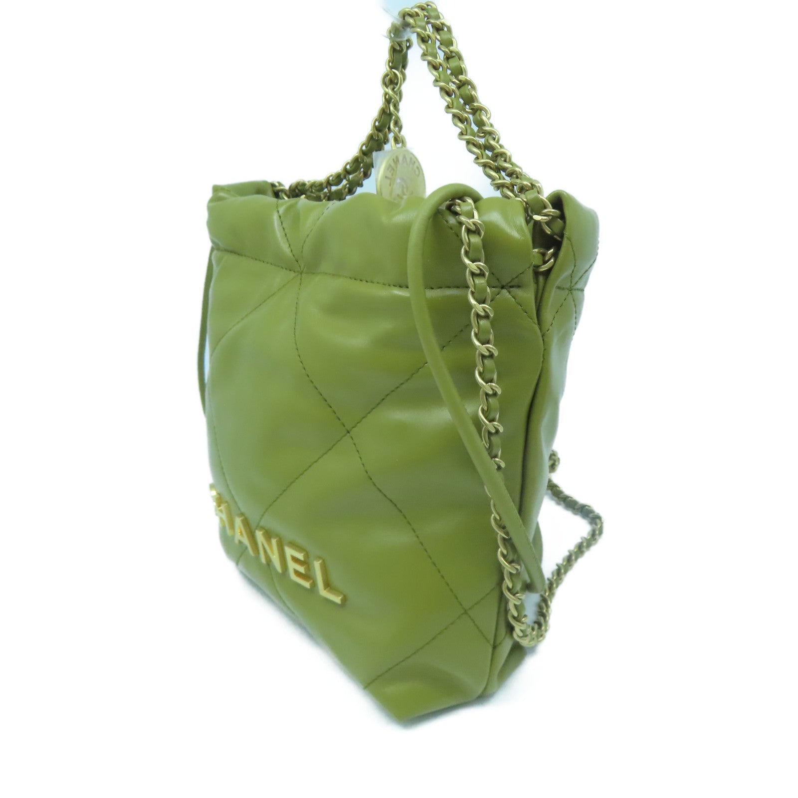 CHANEL 【激減優惠】牛皮皮革Chain Shoulder金扣鏈帶肩背袋綠色
