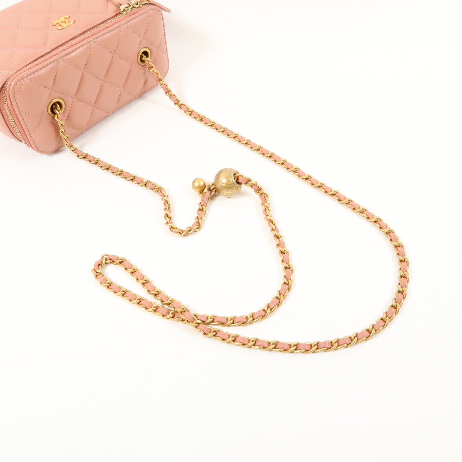 CHANEL 菱格羊皮皮革Chain Shoulder Bag金扣鏈帶肩背袋粉紅色