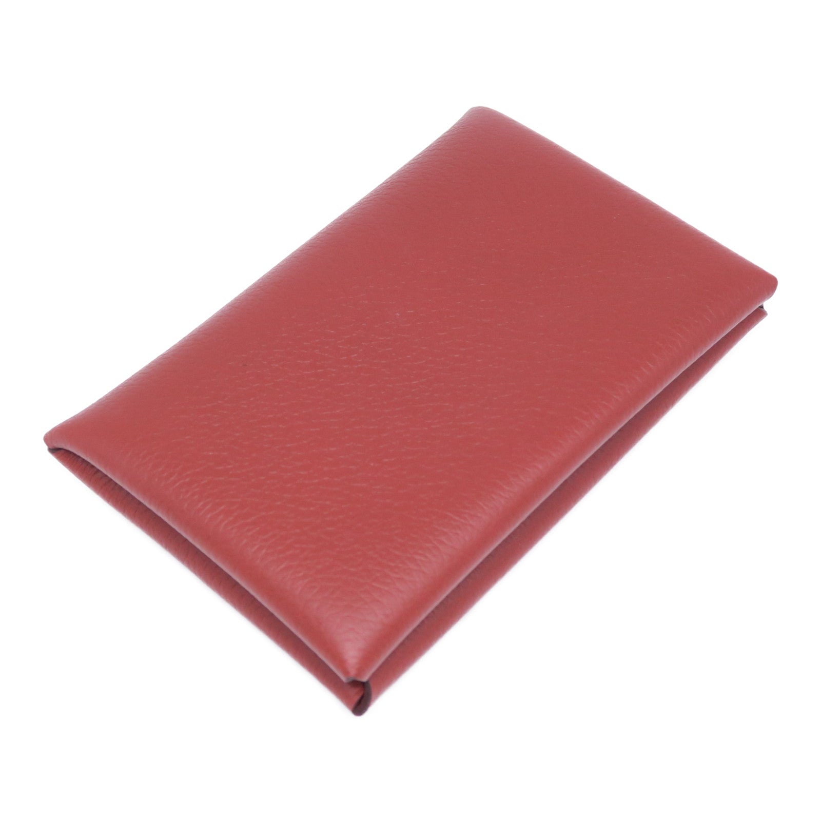 HERMES Evercolor皮革Calvi卡片套銀扣紅銅色