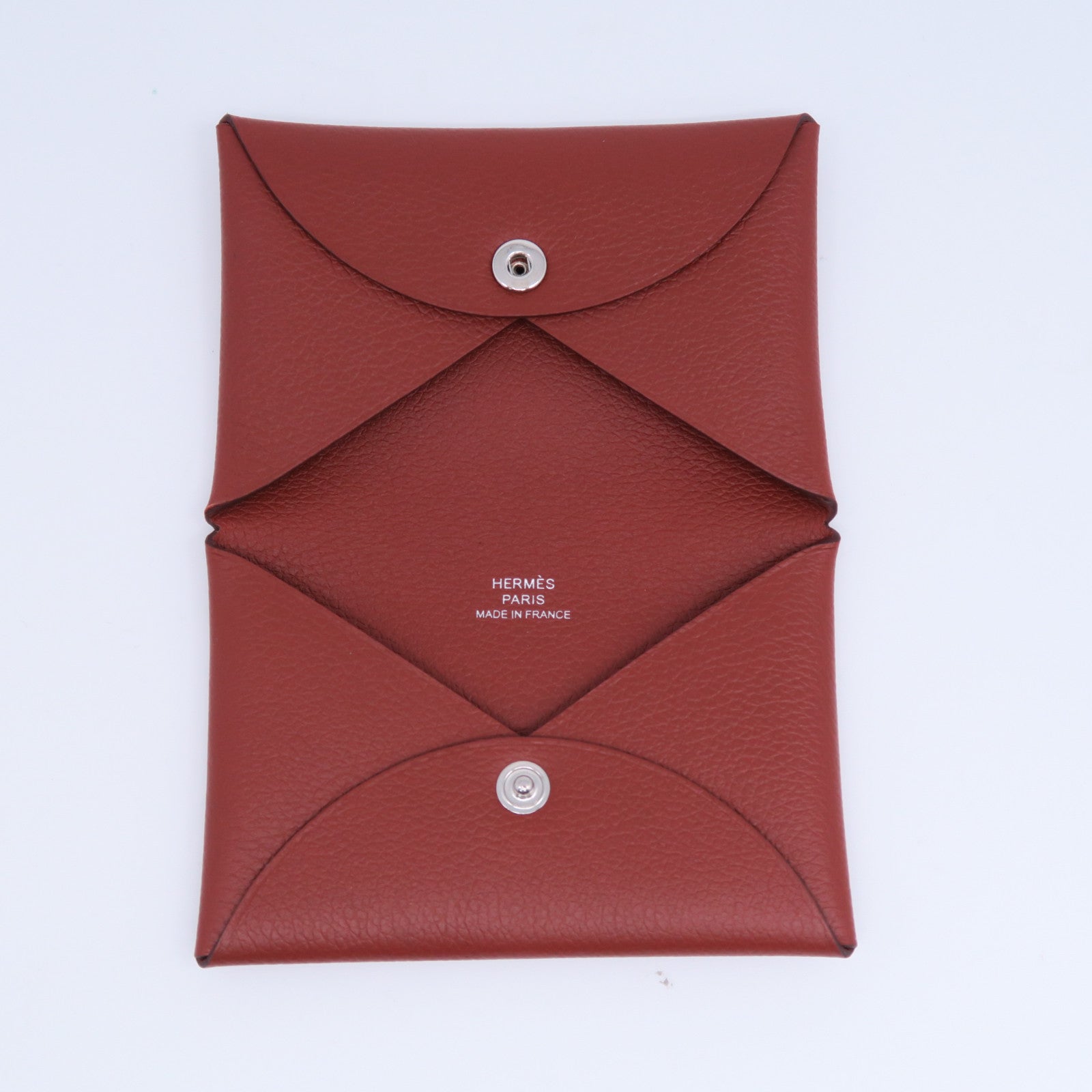 HERMES Evercolor皮革Calvi卡片套銀扣紅銅色